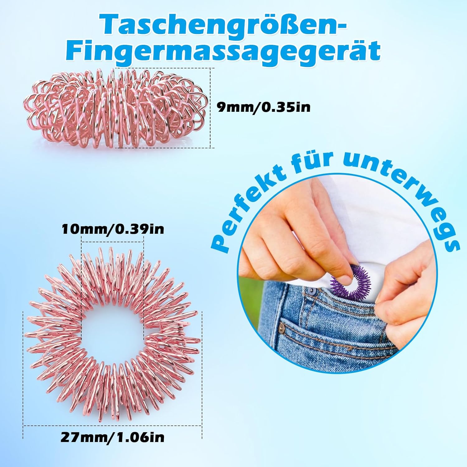 Akupressurring, 12-teiliges Fingermassagering-Set zum Stressabbau, Entspannung und Förderung der Durchblutung, 27 mm, Massagefinger, Zappelring für Erwachsene und Kinder (Farbe) – Bild 3