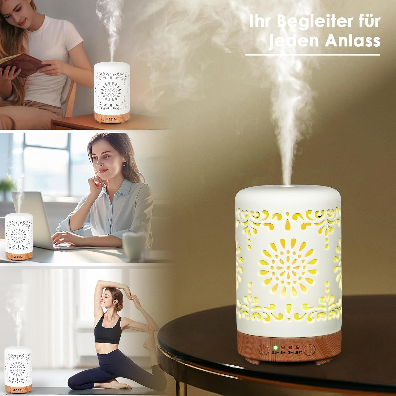 Aromadiffusor für ätherische Öle, 100 ml, Ultraschall-Luftbefeuchter, Duftöl, Ölbrenner, Aromatherapie-Diffusor für Yoga, Büro, Schlafzimmer, Weiß – Bild 6