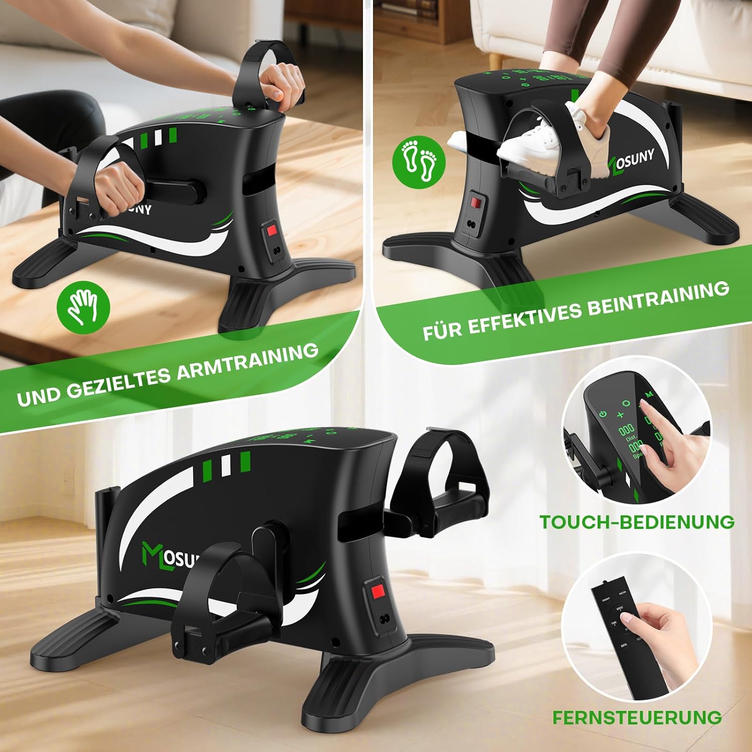 Pedaltrainer, MOSUNY 2026 2-in-1-Pedaltrainer für Zuhause mit Widerstand + Geschwindigkeit, leisem & großem LCD-Display + rutschfester Matte, Arm- und Beintrainer für Senioren, Heimtrainer für Senioren – Bild 5