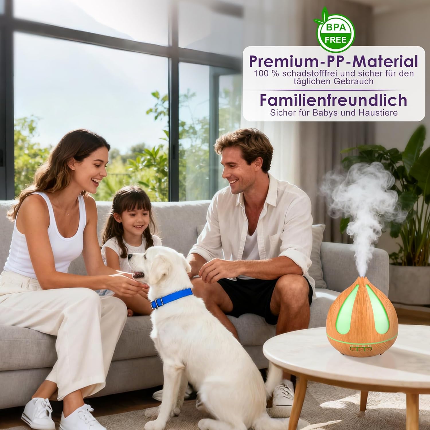 GuKKK Aromadiffusor, 500 ml Ultraschall-Luftbefeuchter mit Fernbedienung, Aromatherapie-Düfte Luftbefeuchter, 7 Farben LED, Fernbedienung mit Timer-Einstellung, für Schlafzimmer, Büro (Helle Holzfarbe) – Bild 6