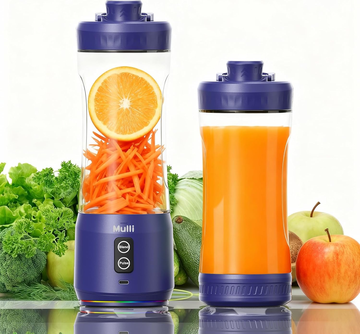 Mulli Tragbarer Mixer, kabelloser 600-ml-Mixbecher für Shakes und Smoothies, persönlicher Mixer, BPA-frei, mit auslaufsicherem Deckel, Strohhalmdeckel, USB-C aufladbar, spülmaschinenfeste Teile