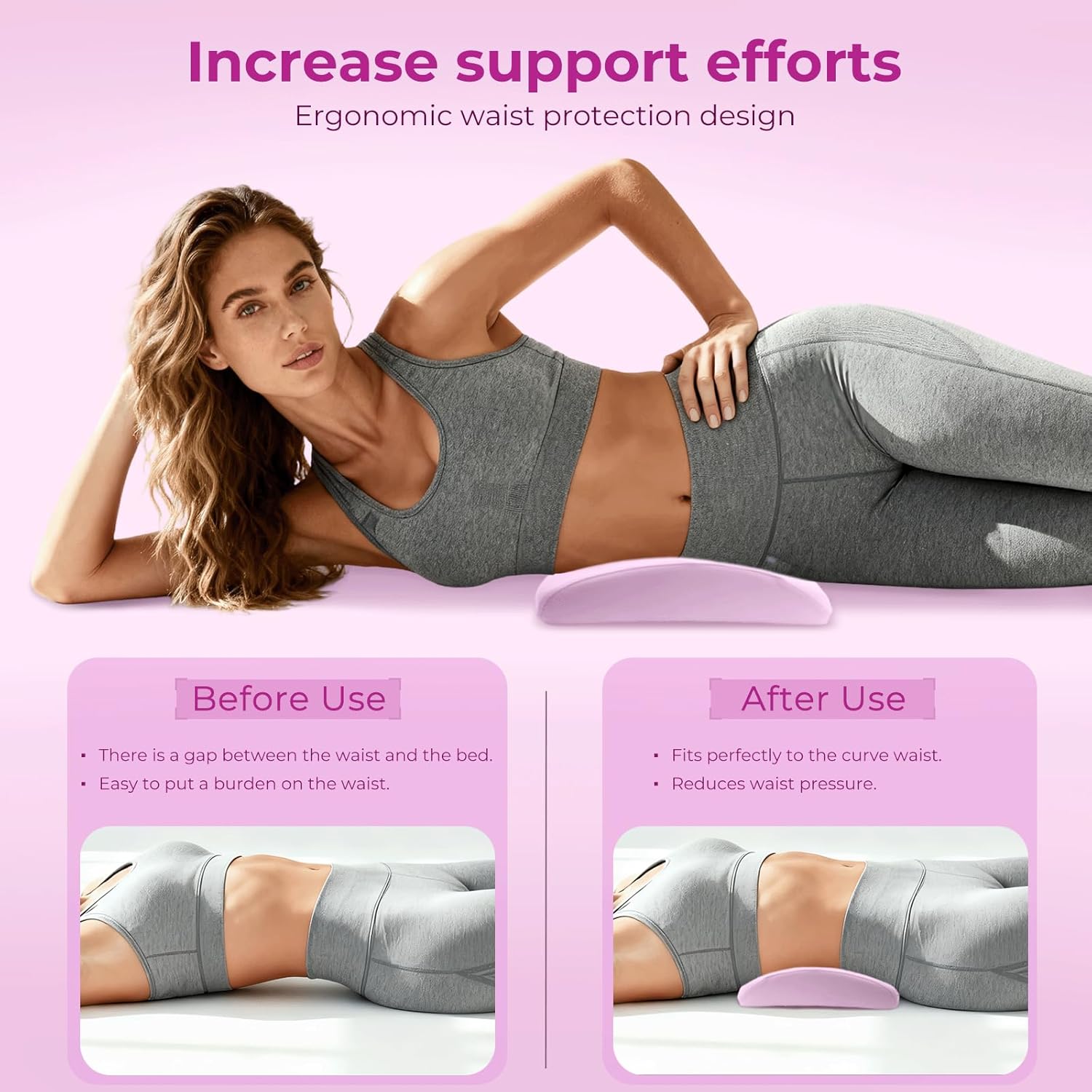 Orthopädisches Memory-Schaum-Lendenkissen, ergonomische Rücken- und Lendenwirbelstütze, Rückenstützkissen für Bett und Sofa, Rückenkissen zum Schlafen, abnehmbarer waschbarer Bezug (Pink) – Bild 4