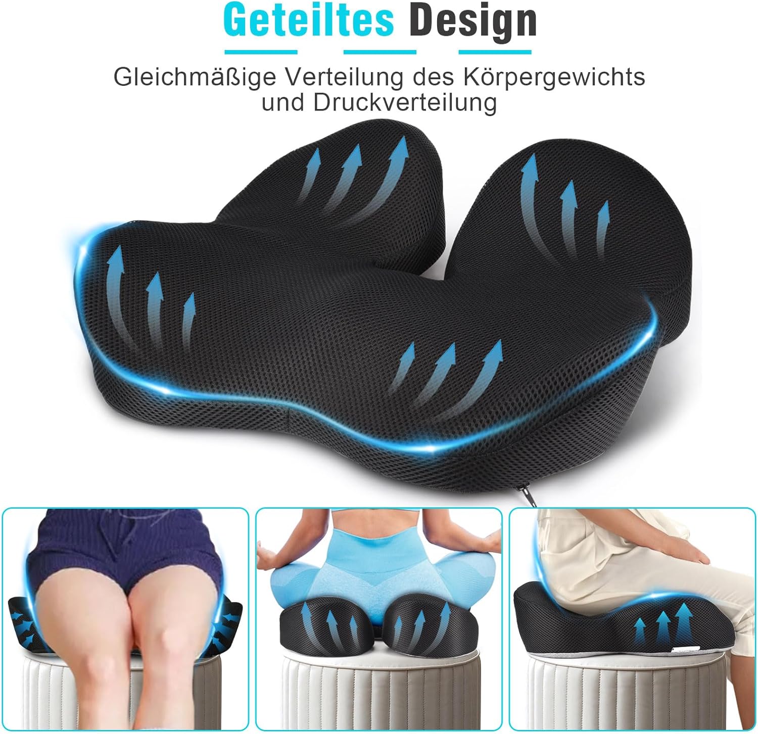 Nauotk Sitzkissen Orthopädischer Sitzring Steißbein Sitzkissen Steißbein Entlastung für Auto Sofa Büro und Rollstuhl (Schwarz) – Bild 4