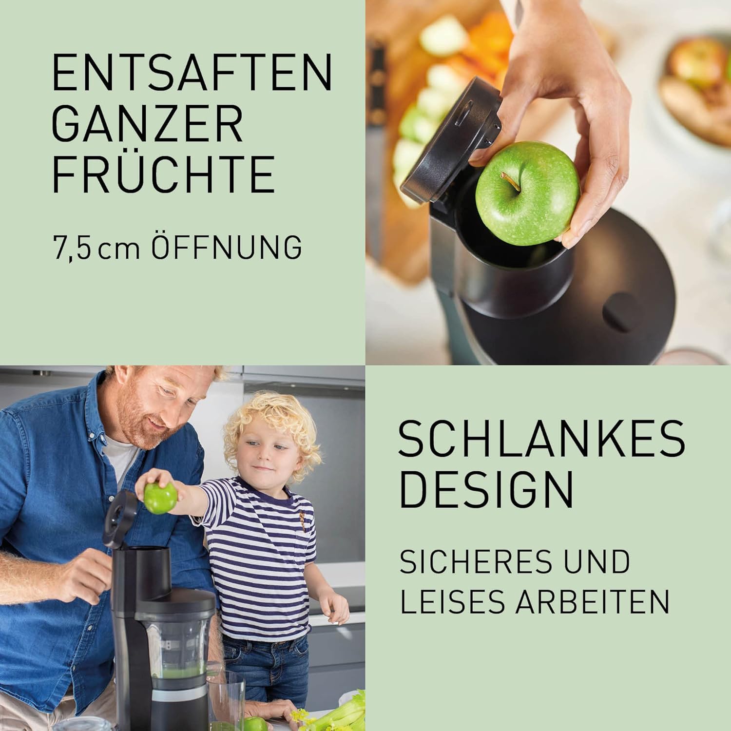Panasonic Slow Juicer (Gemüse- und Fruchtpresse, automatische Zitruspresse, Edelstahl, Kunststoff, 150 W, Mattschwarz), MJ-L700KXE – Bild 3