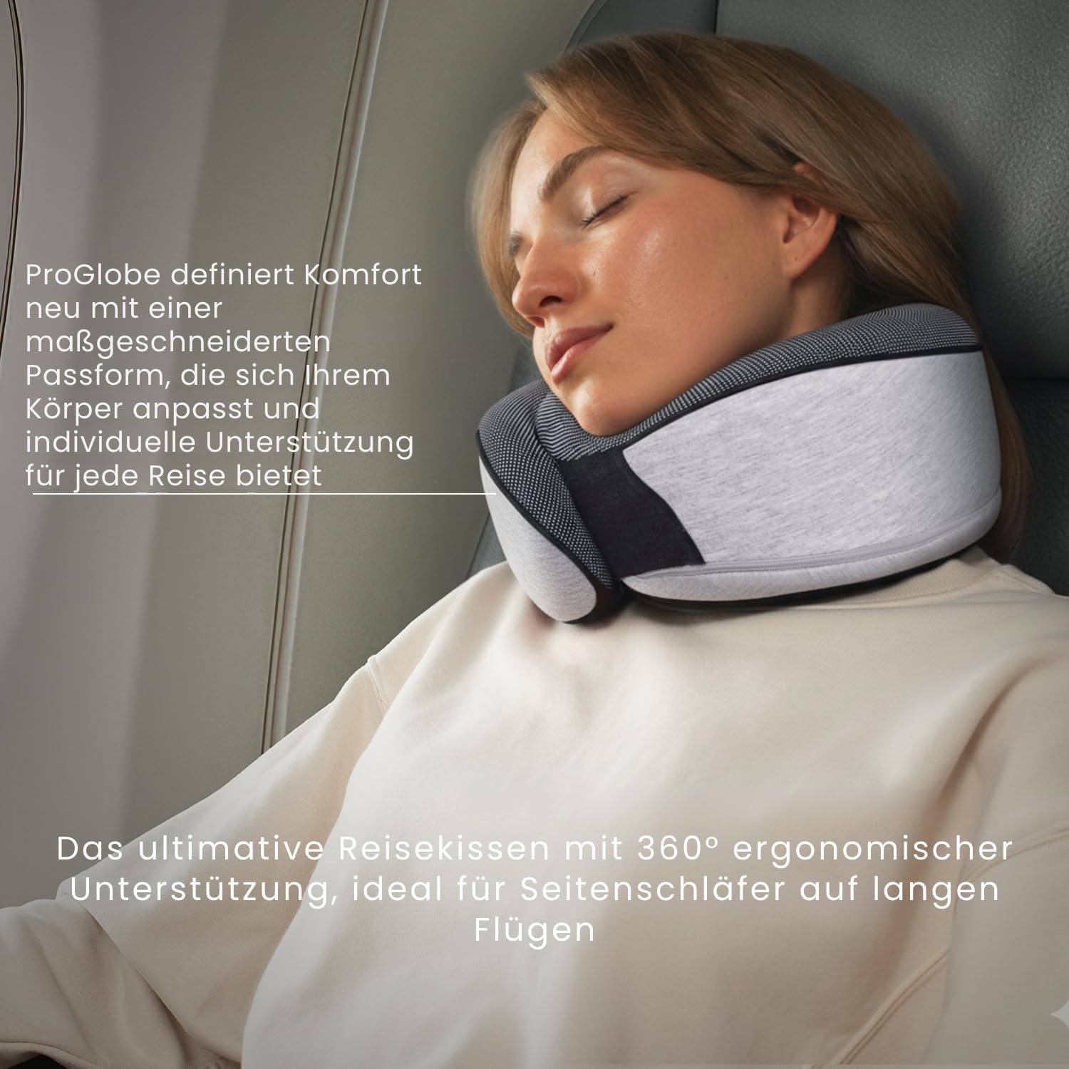 Proglobe Flugzeug-Nackenkissen, Reisekissen, 100 % Memory-Schaum, orthopädisches Nackenkissen, ideal für Reisen im Flugzeug, Auto, Zug, mit 3D-Schlafmaske, Ohrstöpsel, hochwertiger Netzbeutel, grau – Bild 6