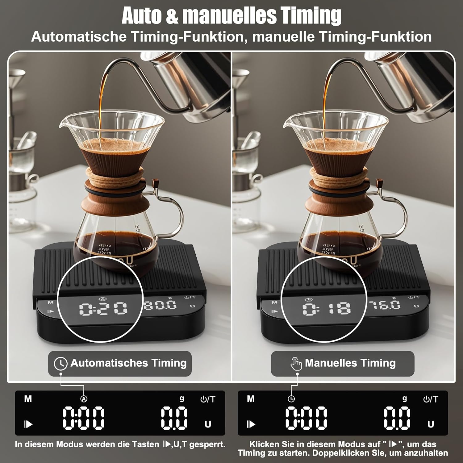 Diyife Kaffeewaage mit Timer, 3 kg/0,1 g wiederaufladbare Espressowaage mit HD-LCD-Display, Tara-Funktion, automatisch, tragbar, präzise Kaffeewaage für Espresso, Übergießen – Bild 3