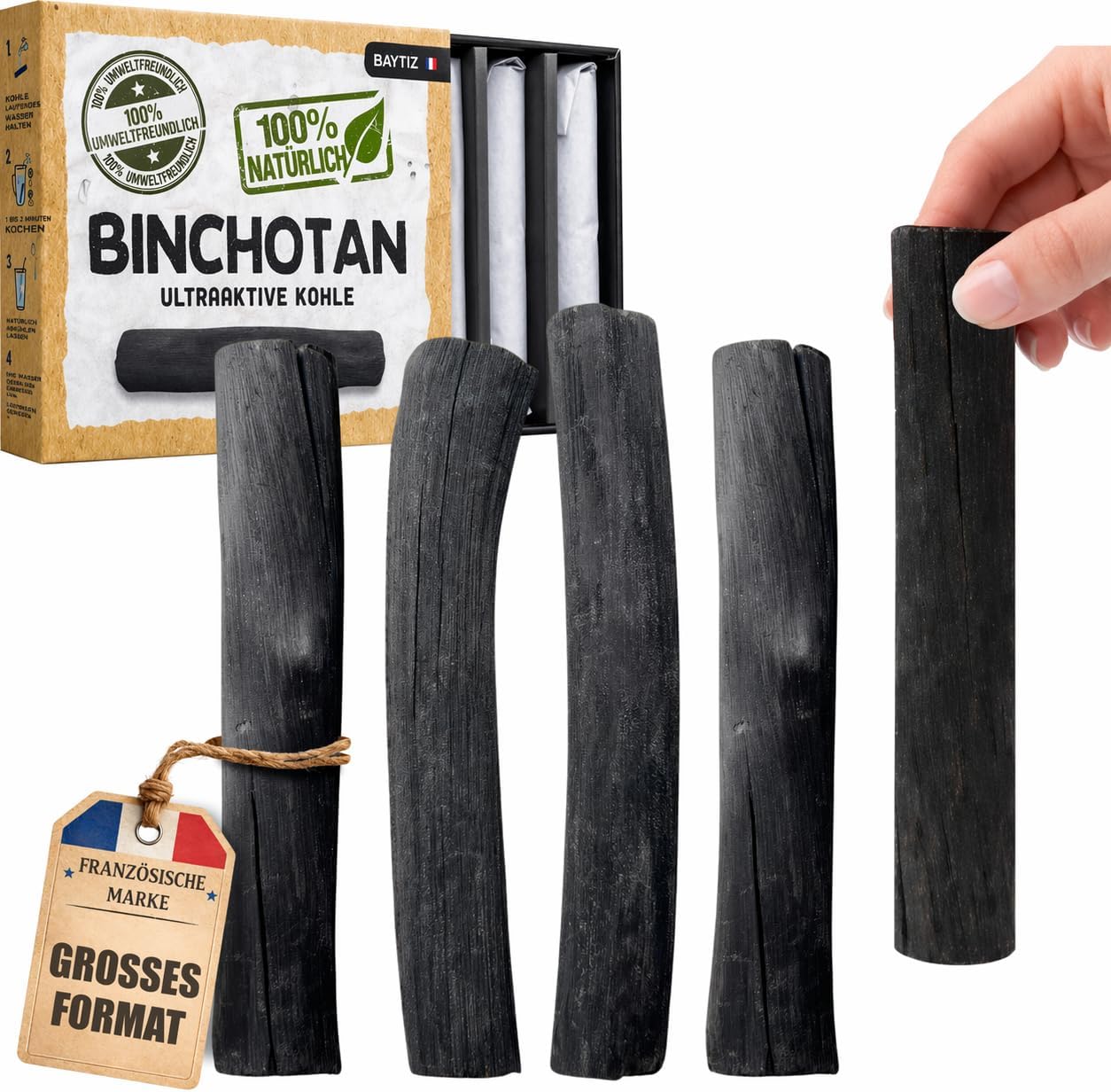 Baytiz Aktivkohle-Wasserfilter – Binchotan Aktivkohlefilter zur Wasseraufbereitung – Wasserfilter-Karaffen, Kohle-Wasserreiniger, Kohle-Trinkflasche, Kohlefilter, Trinkwasser mm