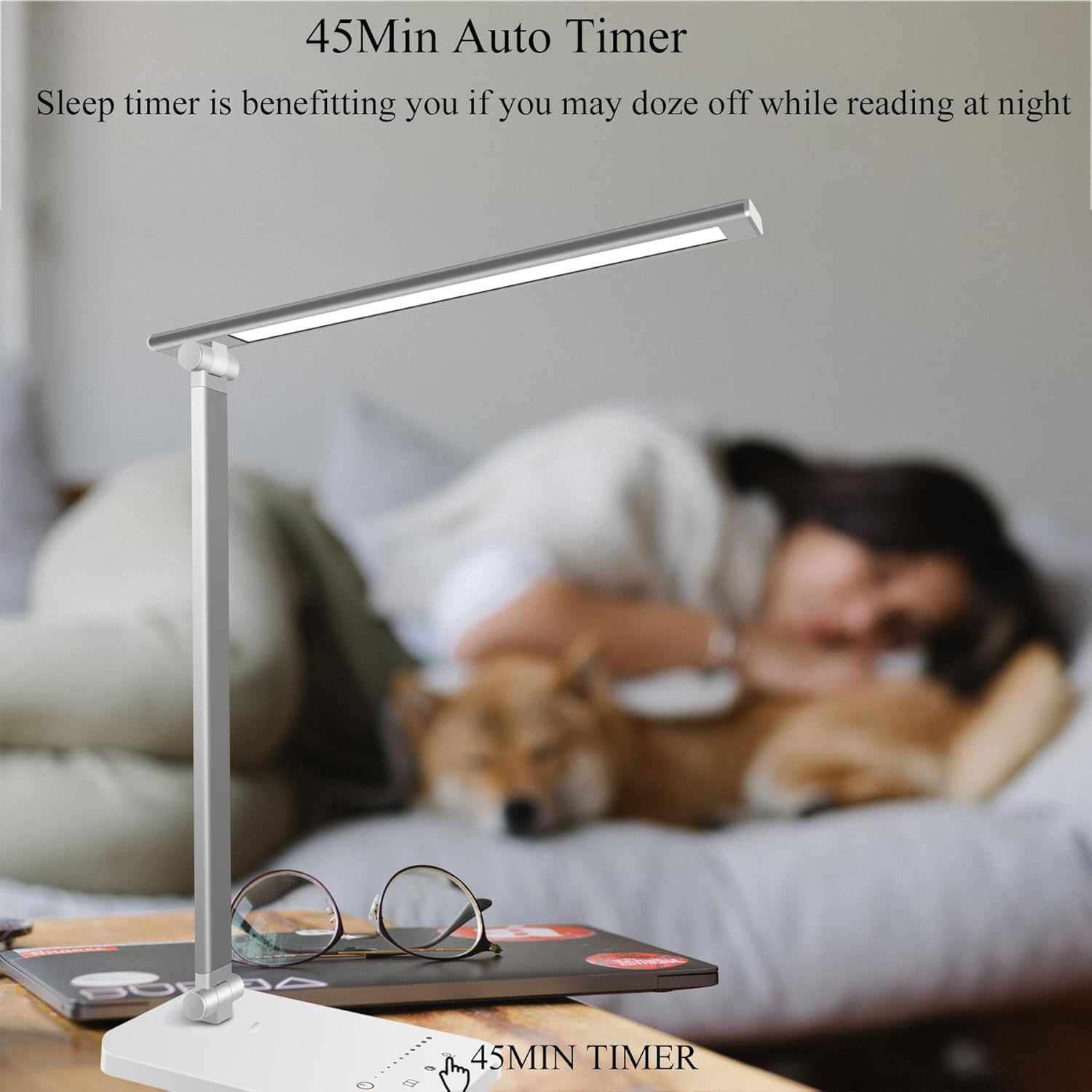 Schreibtischlampe, LED-Tischlampe, dimmbar mit 5 Helligkeitsstufen, 5 Farben, USB-Anschluss, Auto-Timer, Touchpanel, Memory-Funktion, augenfreundliche Nachttischlampe für Kinder Mädchen – Bild 7