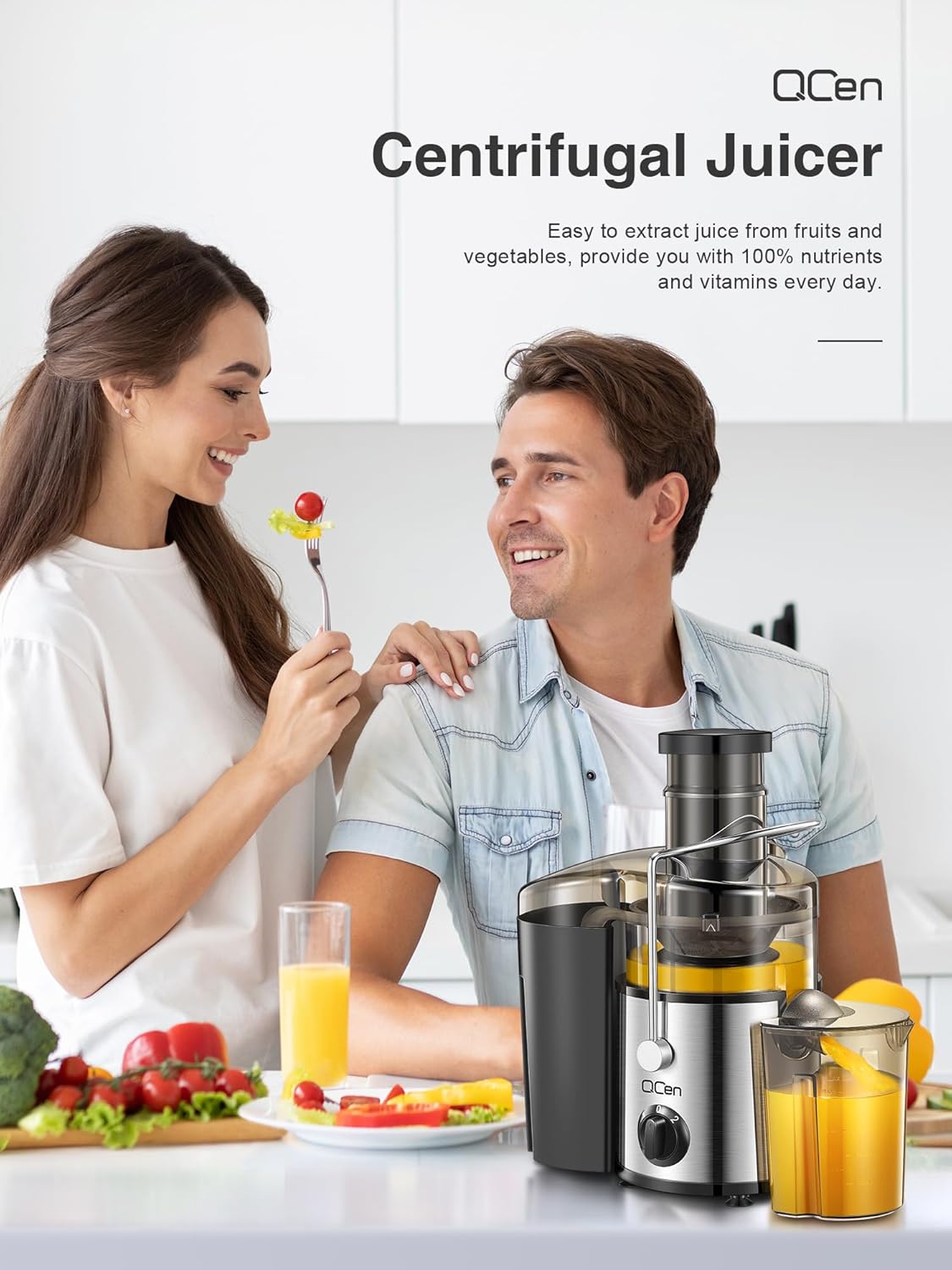 QCen Entsafter, Zentrifugal-Entsafter mit 3-Zoll-Einfüllkanal, leicht zu reinigen, Edelstahl, BPA-frei, ideal für Obst und Gemüse (transparent, 500 W) – Bild 8