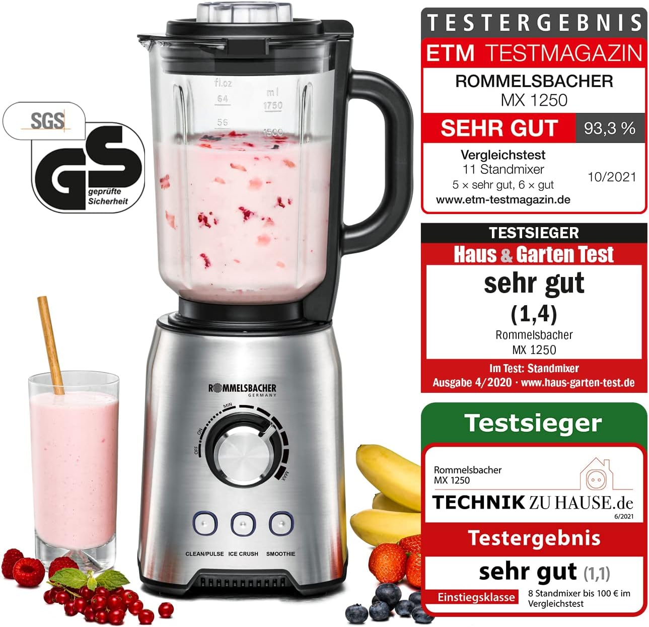 ROMMELSBACHER MX 1250 Mixer, 1200 Edelstahl, 1,75 Liter – Bild 2