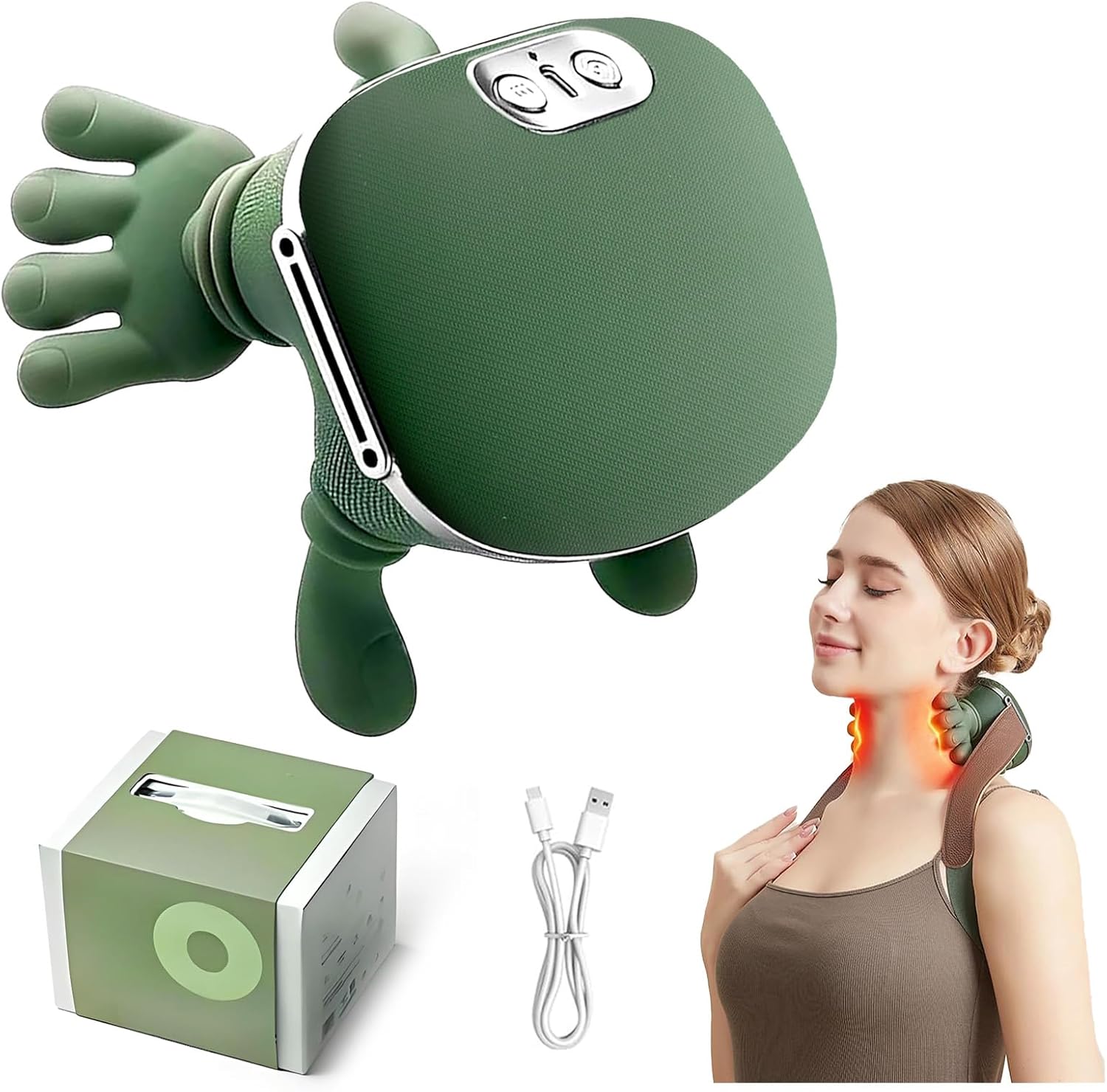 4D Bionic Hand-Nackenmassagegerät, Massagegerät Nacken mit 3 Stufen und 2 Temperaturstufen Wärme für Rücken und Nacken, Shiatsu-Massagegerät zur Schmerzlinderung