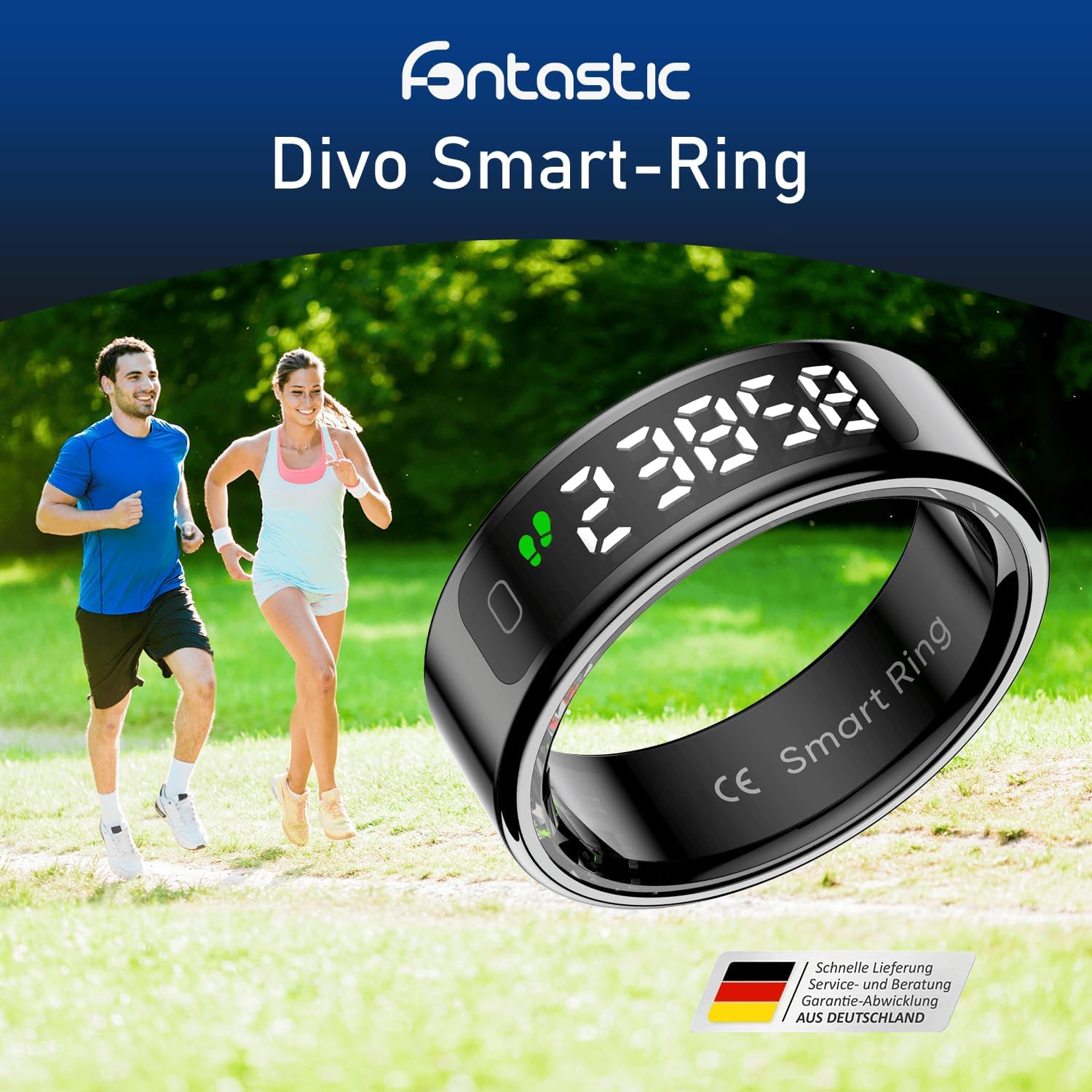 Fontastic Divo Smart Ring mit Display, Fitnessring mit Schlaftracker, Schrittzähler, Herzfrequenz- und Blutsauerstoffmessung, 1ATM wasserdicht, kabellose Ladestation, Fitnessring Android kompatibel – Bild 2