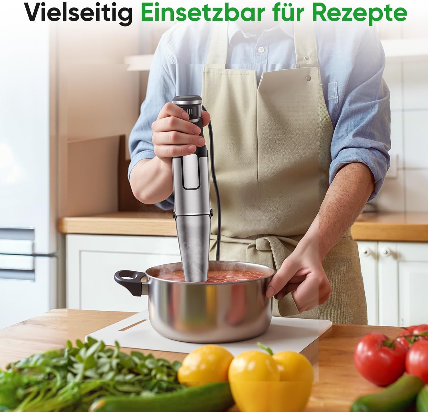 BESROY Stabmixer-Set 5 in 1, 1100 W elektrischer Pürierstab, stufenlose Geschwindigkeit, Edelstahl-Stabmixer mit Zerkleinerer, Schneebesen, Milchaufschäumer und Messbecher, ideal für Suppen, Smoothies – Bild 5