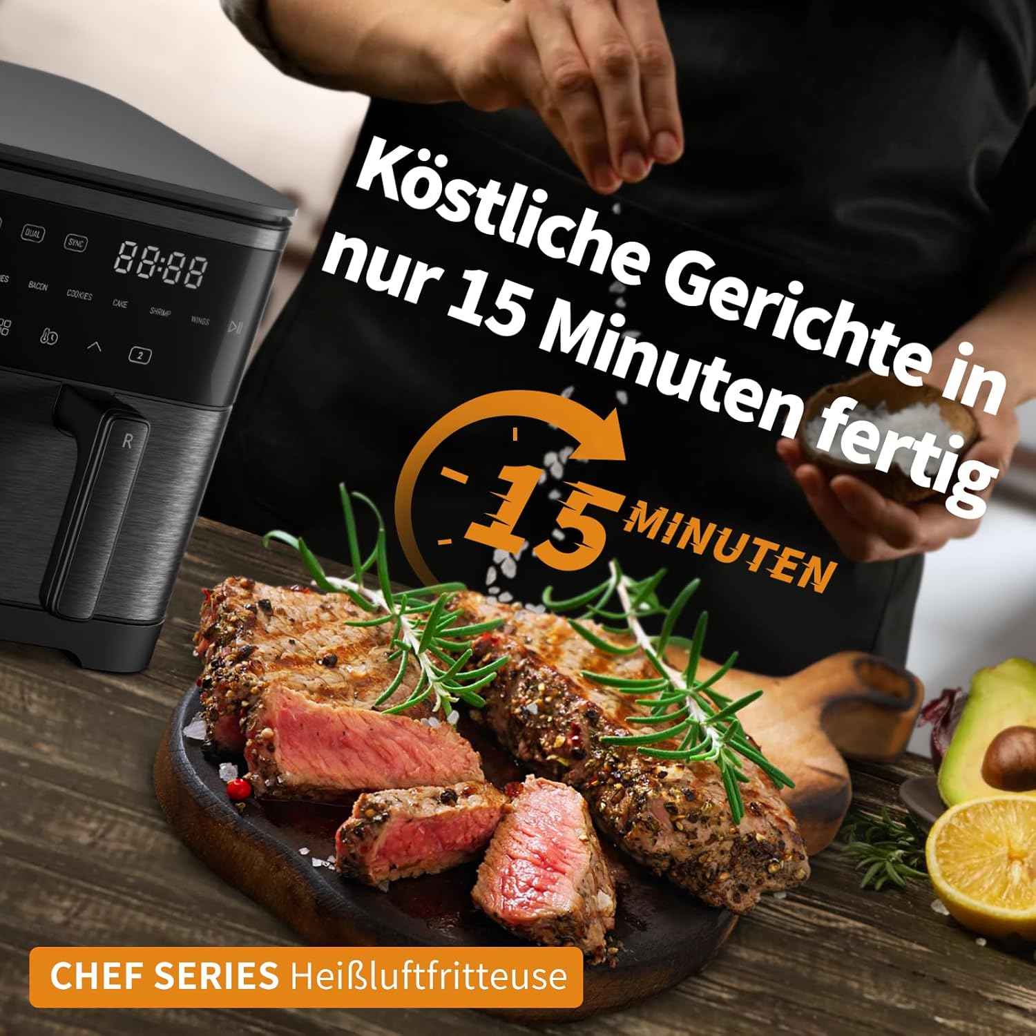 Digitaler Airfryer 11L, Heißluftfritteuse 2 Kammern mit Grillfunktion, 10-in-1, ölfreie Heißluftfritteuse mit Schüttelerinnerung – Bild 2