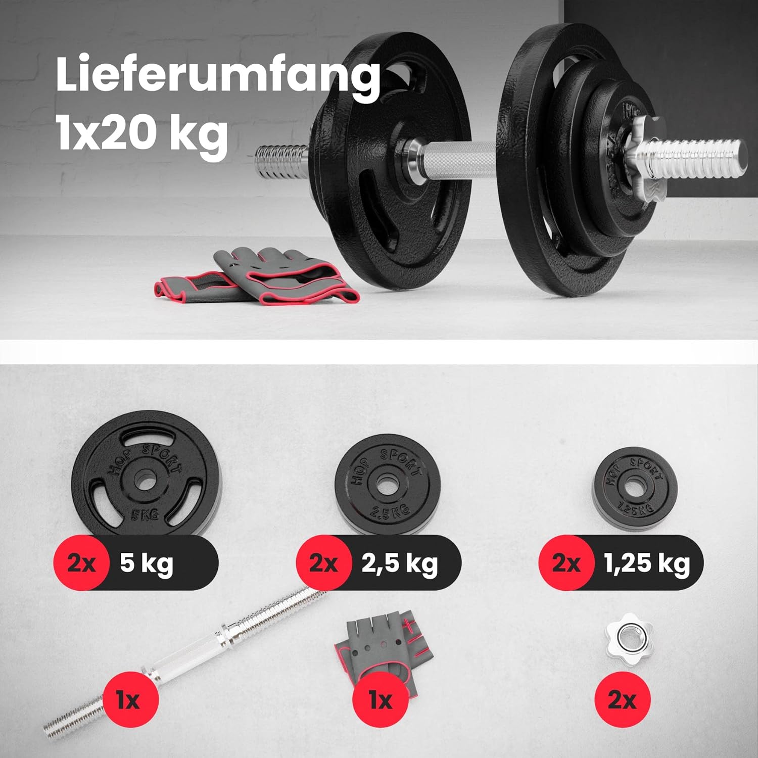 Hop-Sport Guss-Hanteln Set Hanteln 10 kg 15 kg 20 kg 30 kg 40 kg 60 kg Gewichte – Bild 2