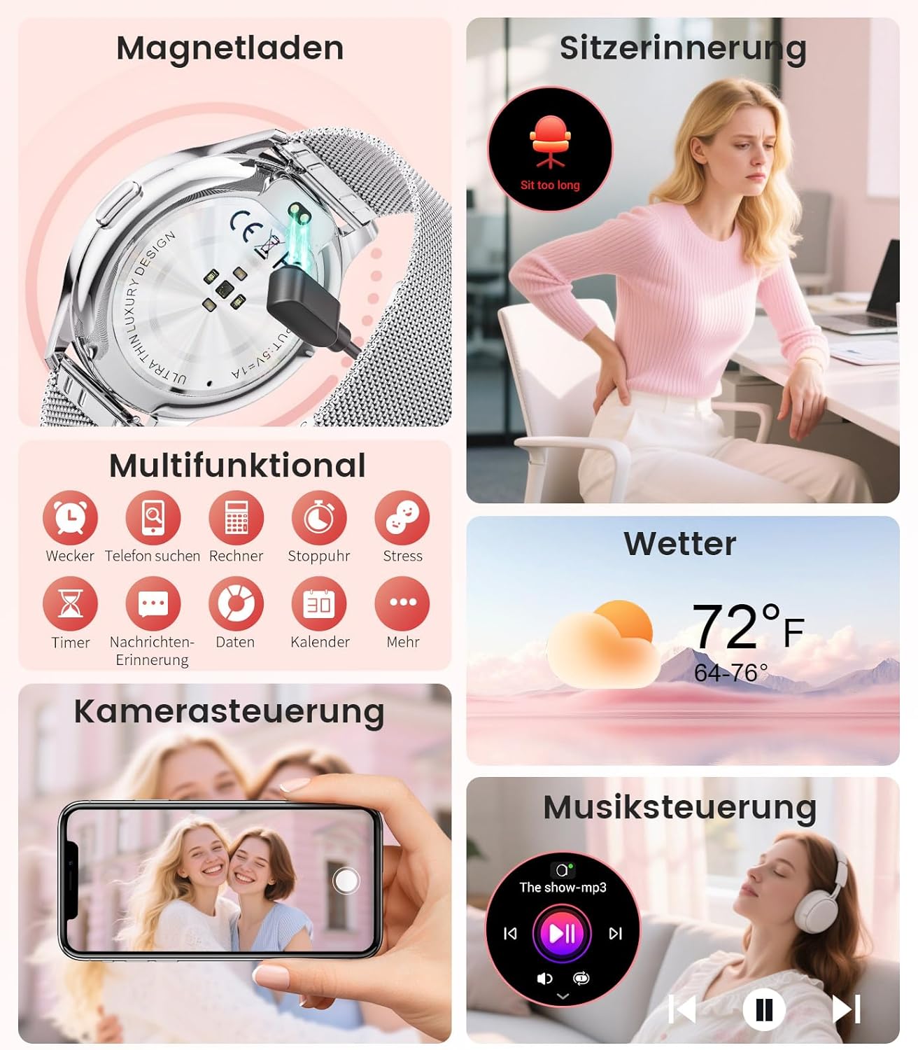 Damen-Smartwatch mit Anrufen – 7,99 mm ultradünne elegante Fitnessuhr mit 1,43 Zoll HD Always-On-Display, IP68 wasserdicht, 100+ Sportmodi, Damengesundheit für iOS Android, Silber – Bild 8