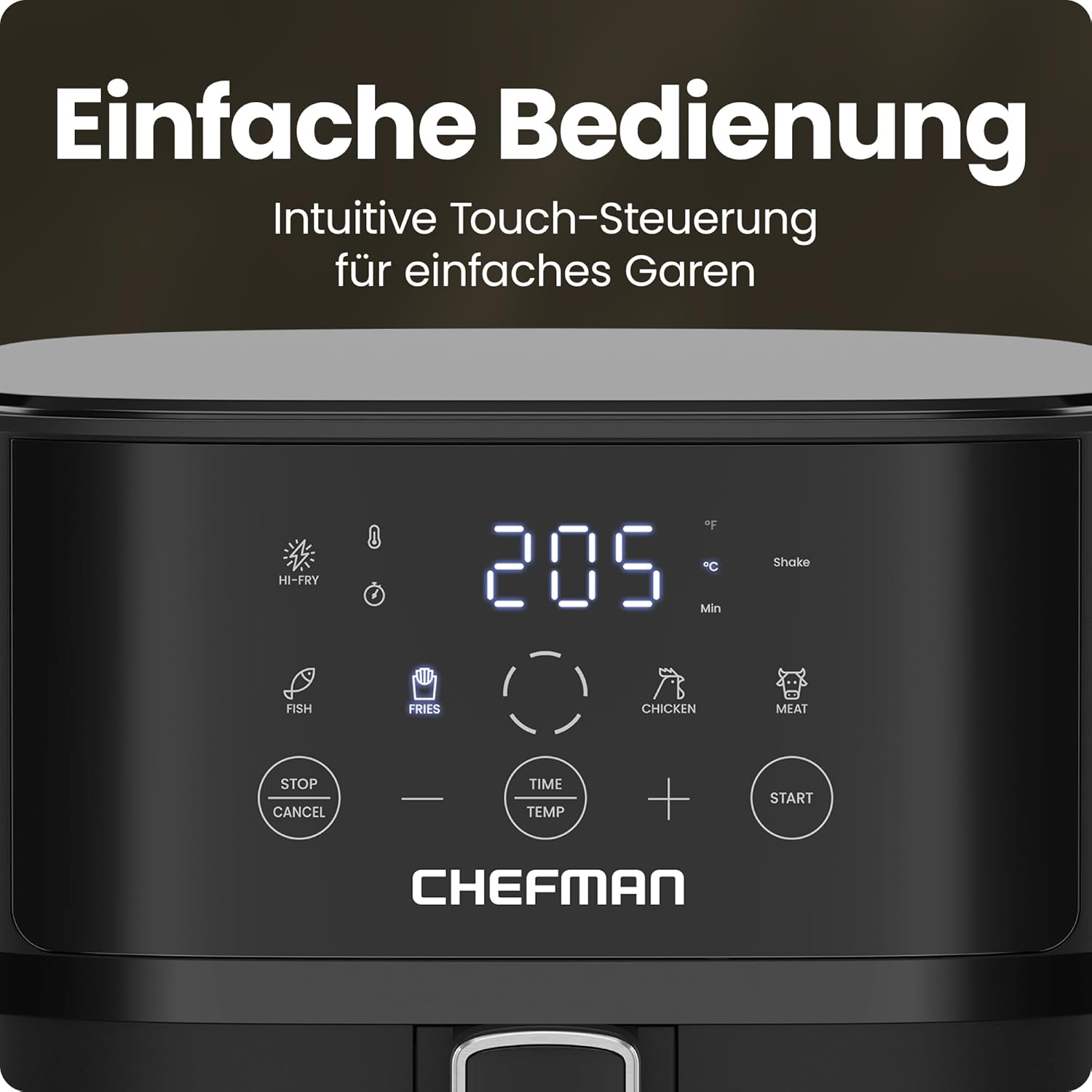 Chefman 5,7 l Heißluftfritteuse, schnell und einfach, kompakte Heißluftfritteuse mit Hi-Fry-Technologie, Touch-Bedienung mit 4 Voreinstellungen, antihaftbeschichtet und spülmaschinenfest – Schwarz – Bild 4
