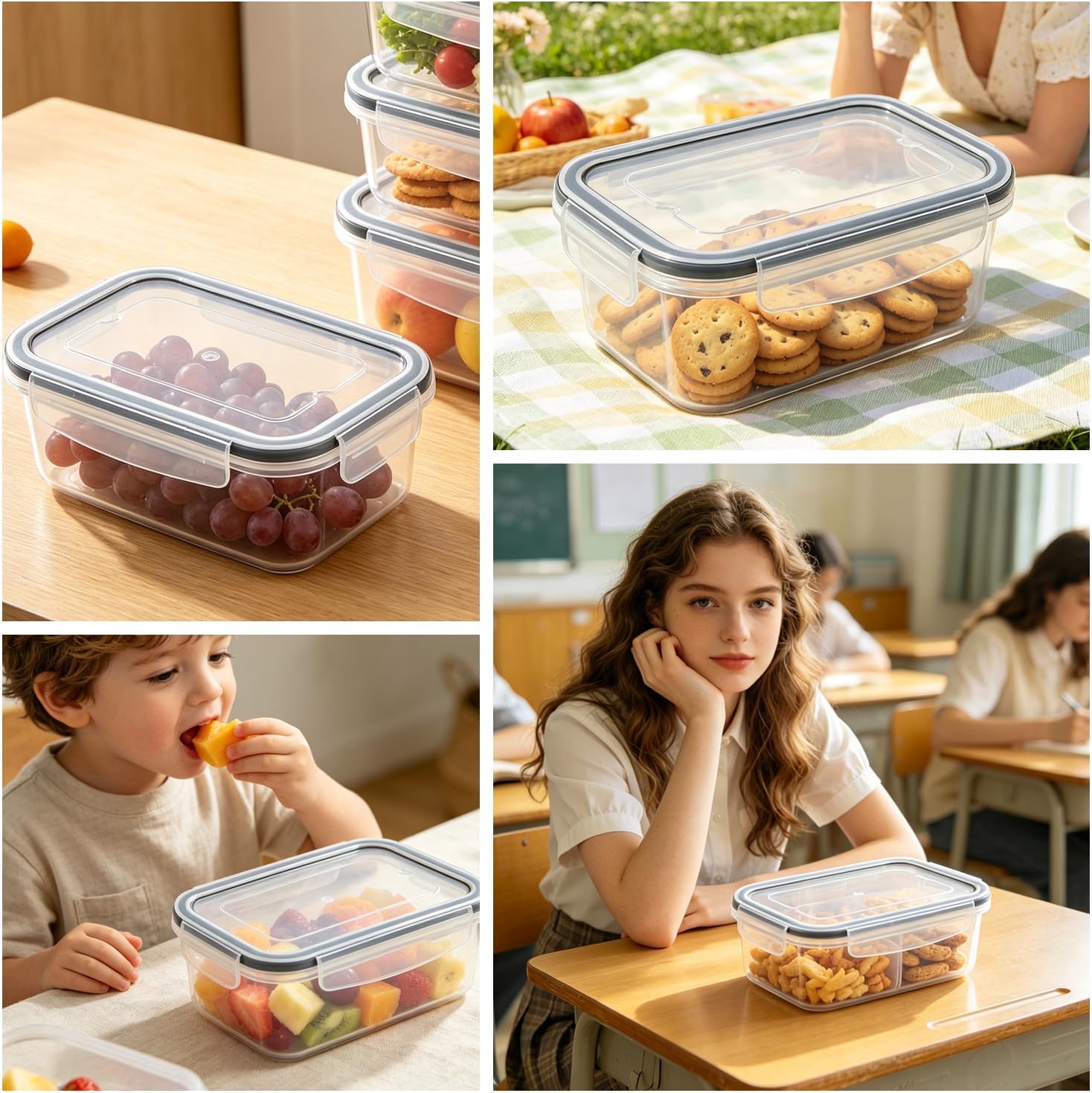 6er-Pack 320 ml Frischhaltedosen mit Deckel, Kunststoff, stapelbare Meal-Prep-Boxen für Kühl-/Gefrierschrank, quadratische Meal-Prep-Boxen, BPA-frei, transparent, luftdicht, auslaufsicher – Bild 5