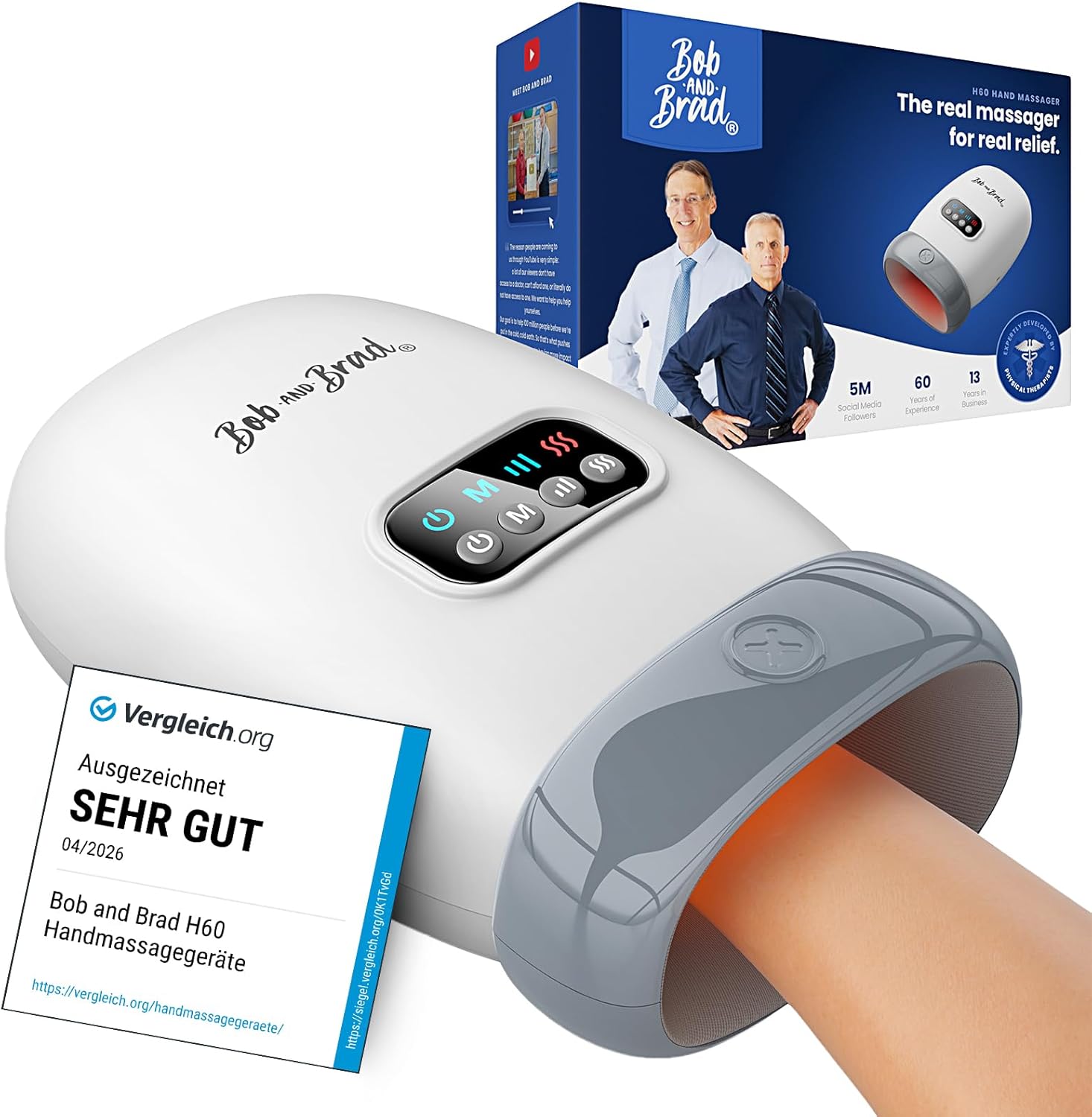 BOB AND BRAD H60 Handmassagegerät mit Wärme und Kompression, elektrische Handmassage bei Arthritis und Karpaltunnelsyndrom, Massagegerät zur Schmerzlinderung für Handgelenk und Finger, Geschenke für Männer und Frauen