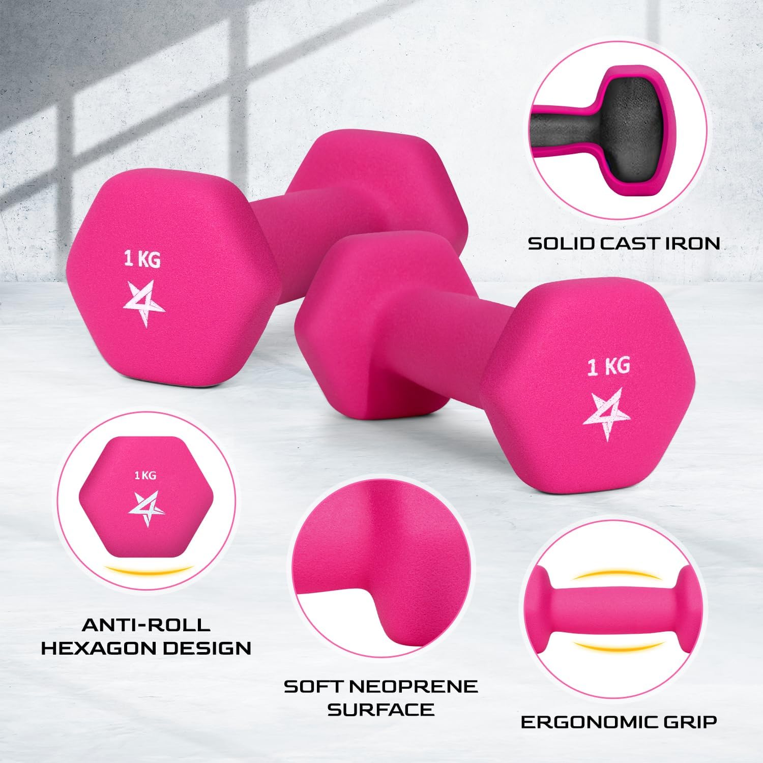 Yes4All Neopren Hanteln Set Gewichte, 2er-Sets, 1kg, 1,5kg, 2kg, 3kg, 4kg, 5kg, Hanteln Set für Krafttraining Yoga Pilate – Bild 3