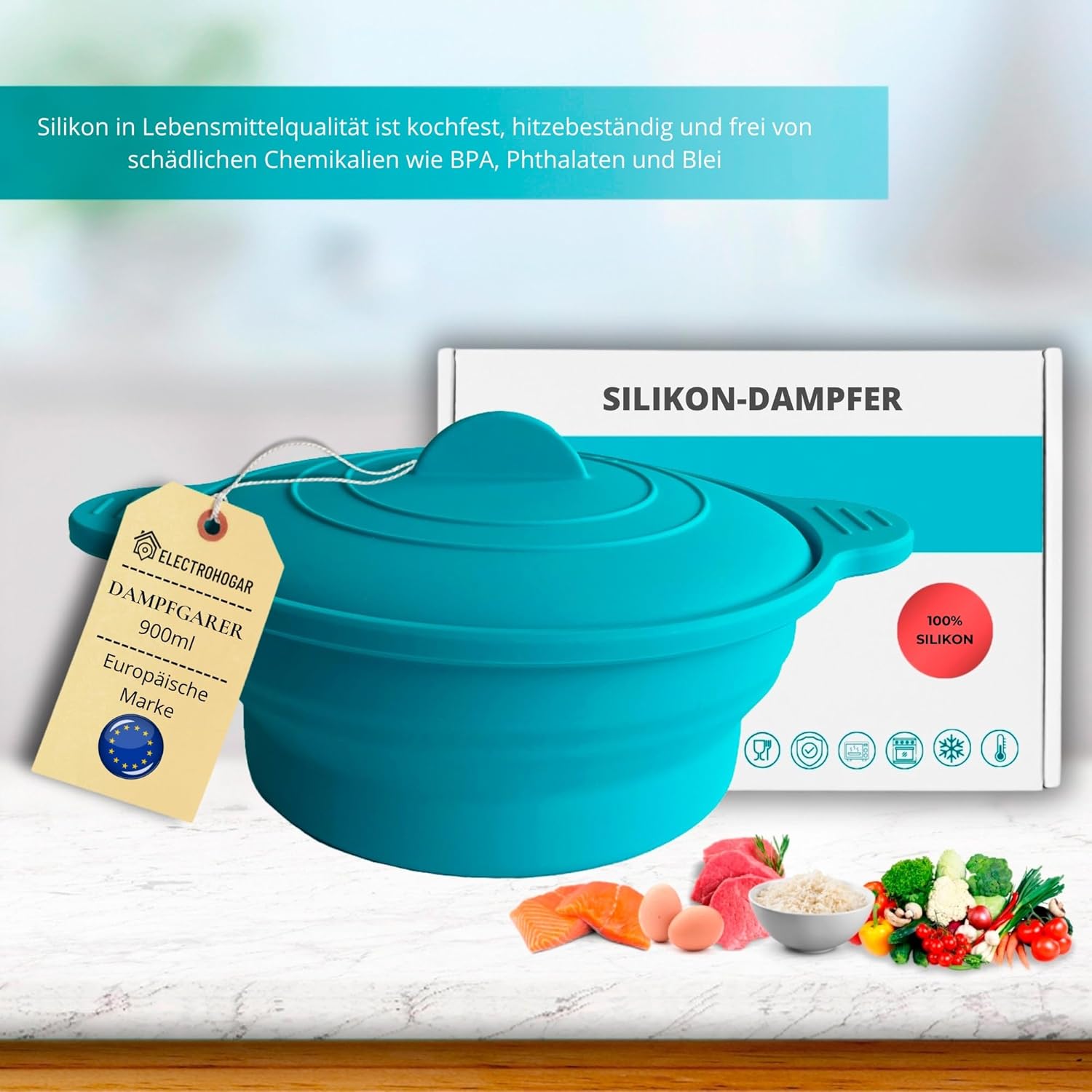 Dampfgarer für Mikrowelle und Backofen 900 ml, faltbare Silikon-Dampfbox, schnelles und gesundes Kochen, einfach zu lagern und zu transportieren – Bild 4