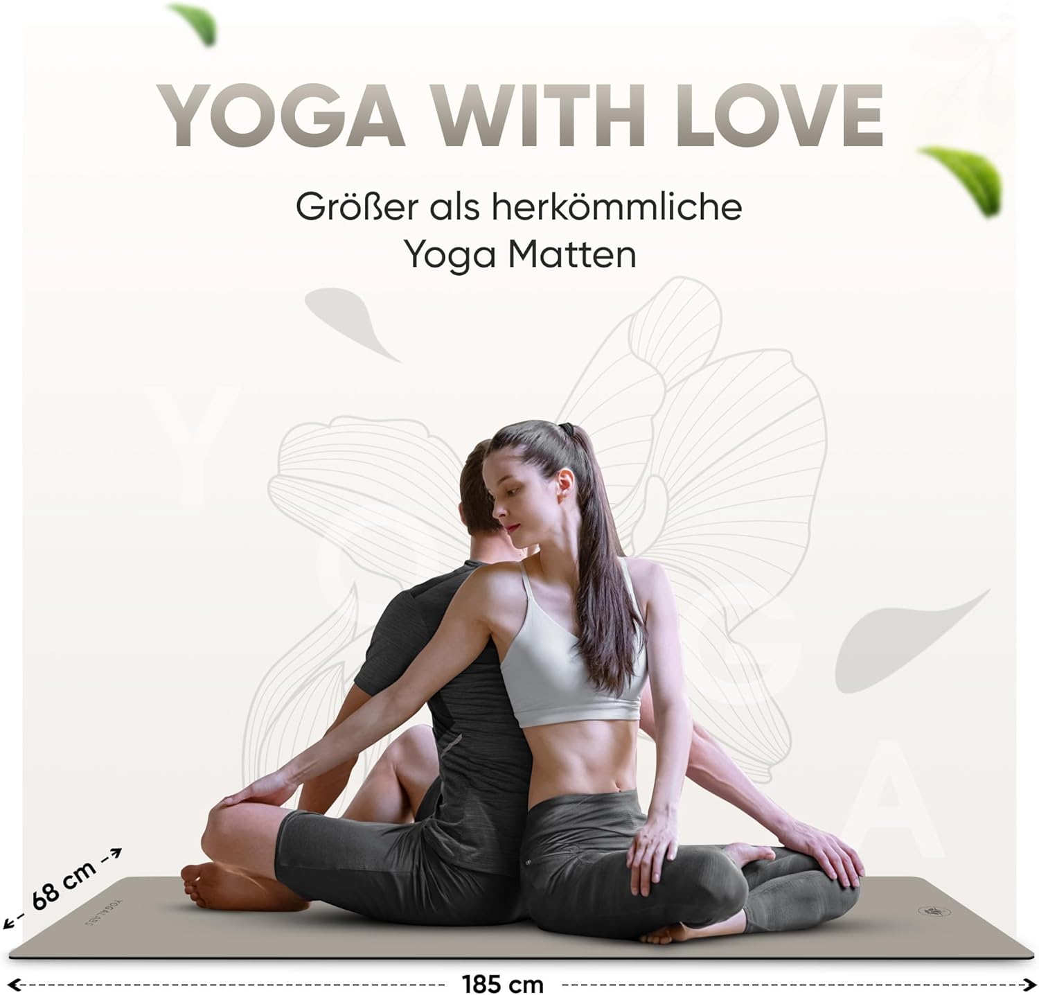 Premium Yogamatte Studio 185 x 68 x 0,4 cm (extra groß) inklusive Gurt aus Öko-PU und Naturkautschuk – rutschfeste Beschichtung, Gymnastik- & Pilatesmatte, 100 % nachhaltig, schadstofffrei – Bild 4
