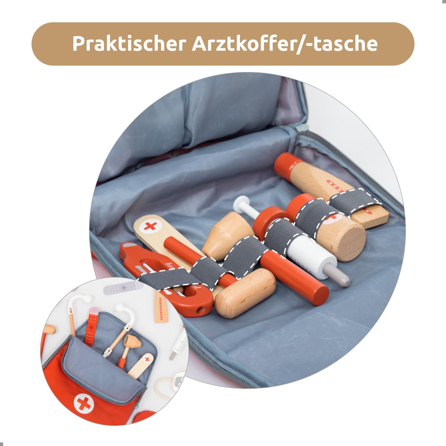 UMU Mini Arztkoffer aus Holz, Kinderspielset mit Stethoskop, Blutdruckmessgerät und mehr, Arztkoffer Spielzeug für Rollenspiele, 14-teiliges Medizinset für Kinder ab 3, 4, 5 Jahren – Bild 3