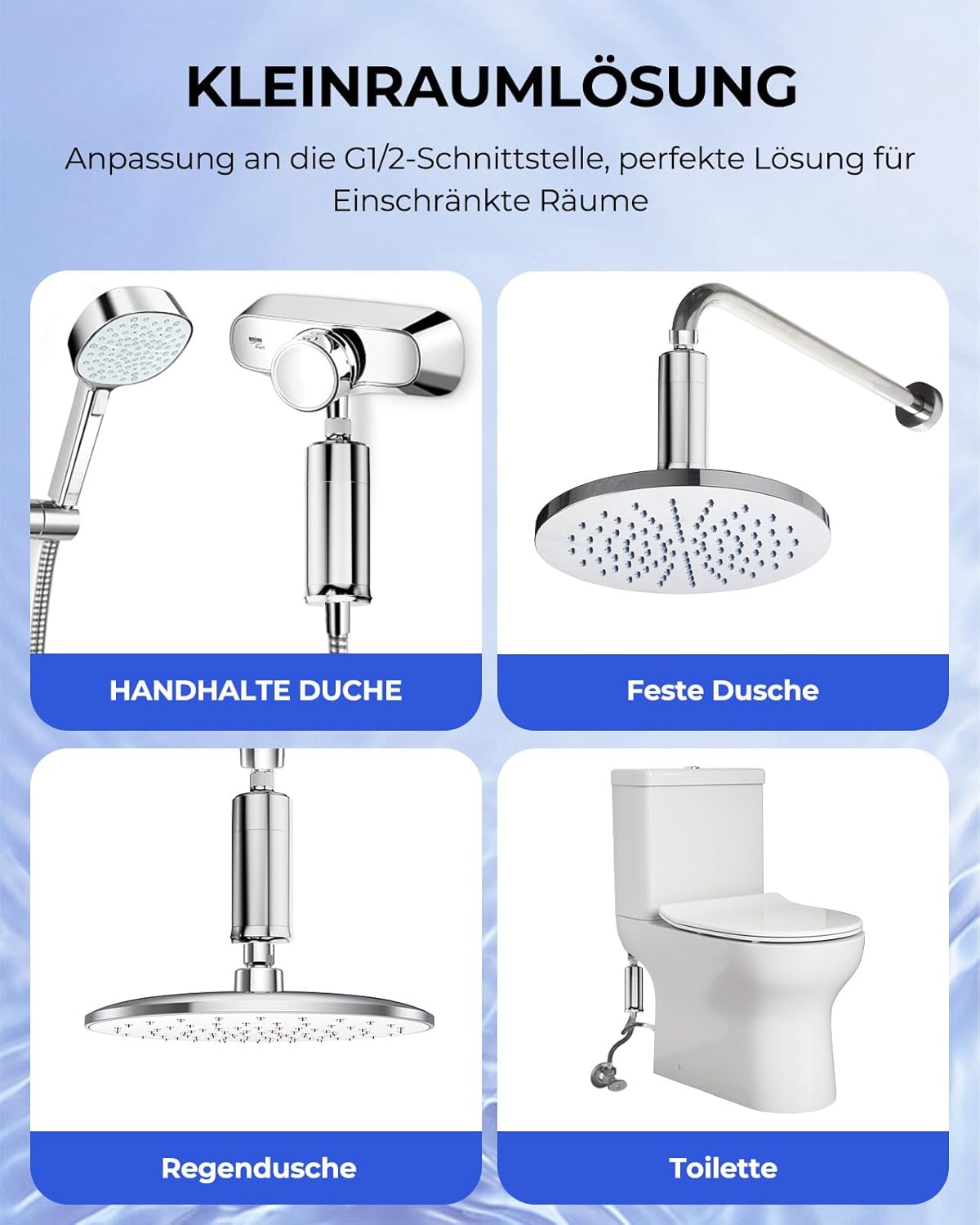 Duschfilter 99 % Chlorentfernung + 2 Filterkartuschen zur Entfernung von Schwermetallen, Schmutz, Wasserfilter-Dusche, geeignet für alle G1/2-Anschlüsse, verbessert den Zustand Ihrer Haut, Haare – Bild 5