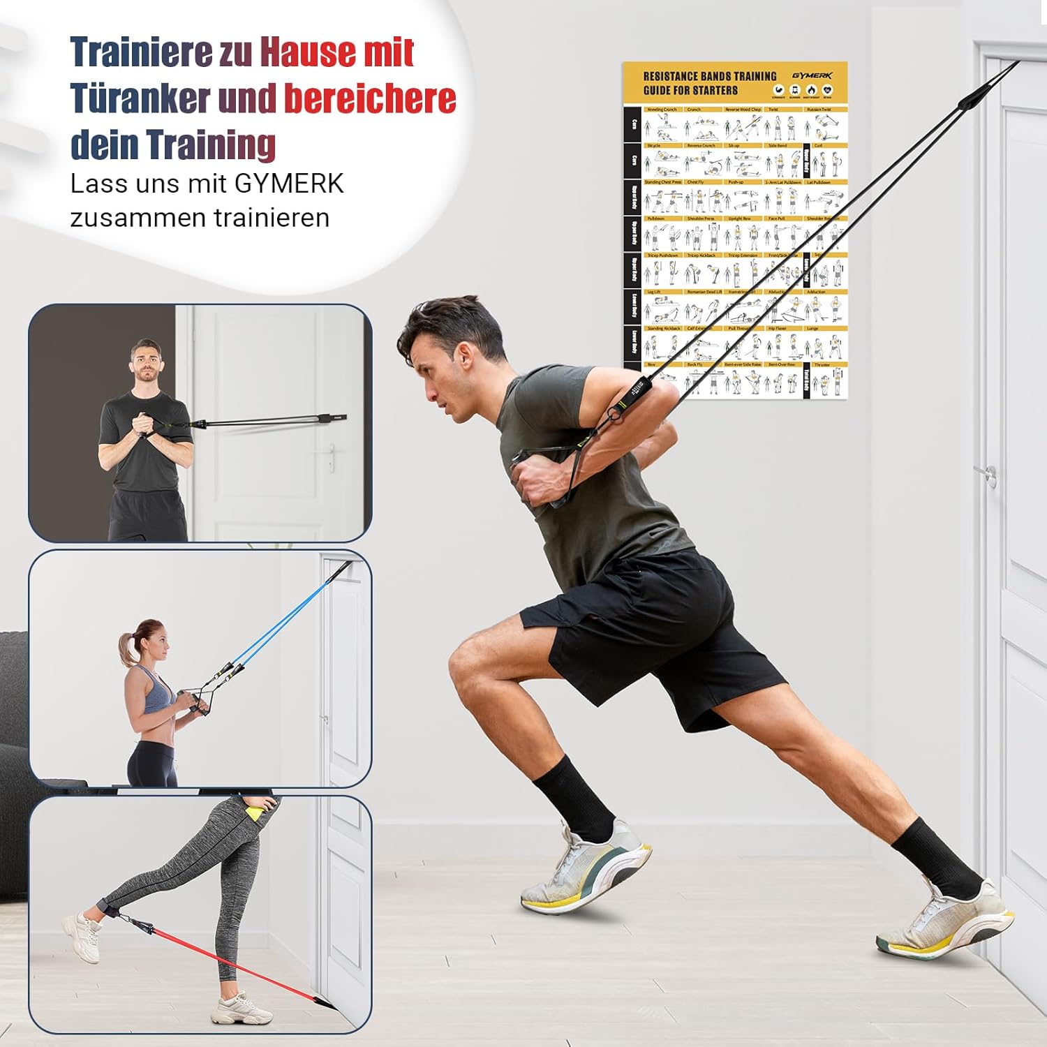 GYMERK Resistance Bands Set, Expander Fitness Mit Gummigriffe, Trainingsplakat, Knöchelriemen, Türanker, Tragtasche, 5er Verschiedene Widerstandsstufen Ideal für Krafttraining – Bild 5