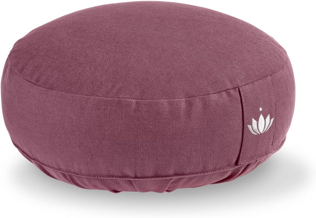 Lotuscrafts Yogakissen, Meditationskissen, extra niedrig – Höhe 10 cm – waschbarer Baumwollbezug – Yogakissen mit Dinkelfüllung – GOTS-zertifiziert