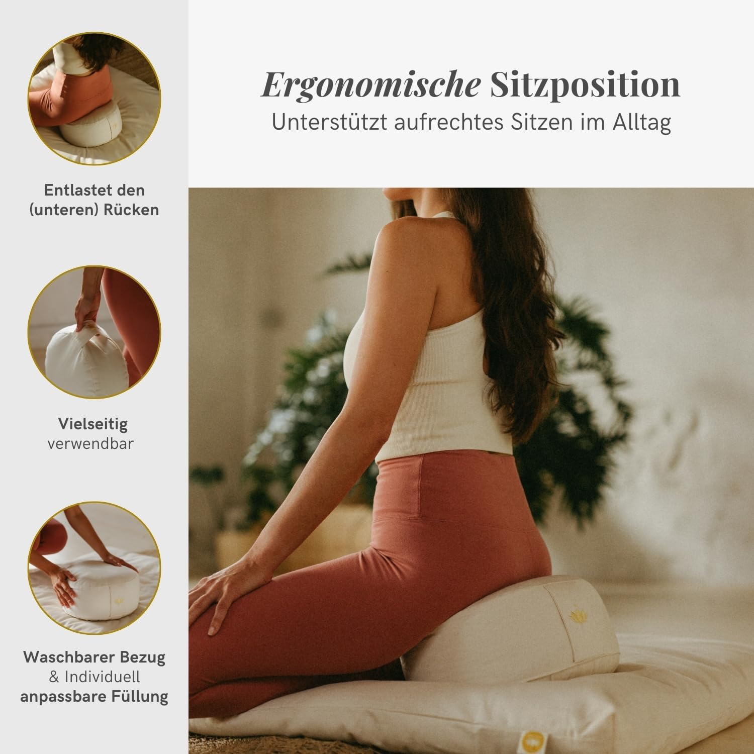 Lotuscrafts Meditationskissen LOTUS – Höhe 15 cm – Dinkelfüllung – waschbarer Bezug aus Bio-Baumwolle – Bodenkissen Meditation – Yogakissen – Meditationskissen – Yogakissen – GOTS zertifiziert – Bild 2