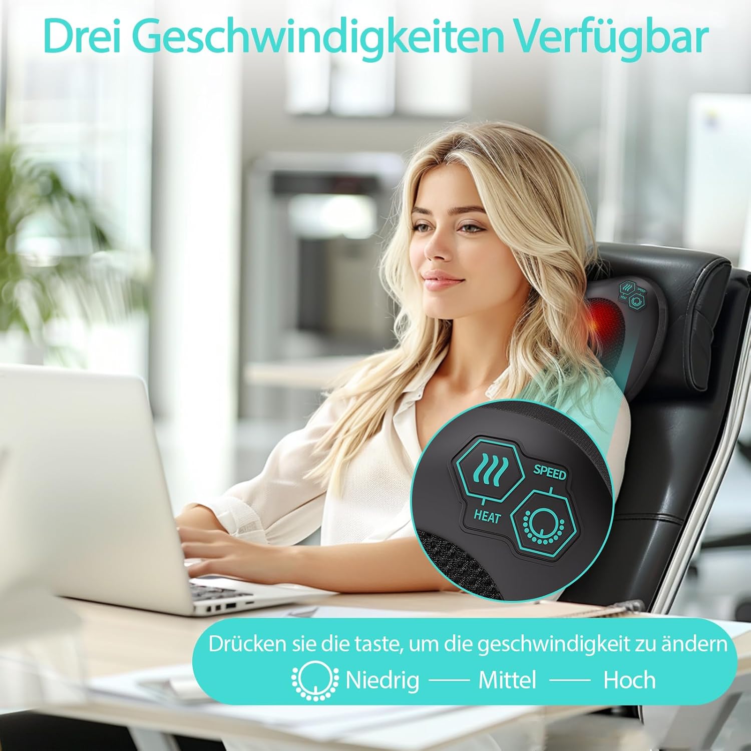 TAKRINK Shiatsu-Massagekissen, Nackenmassagegerät, Rückenmassagegerät mit 8 Knoten und 3 Geschwindigkeiten, tiefes Gewebekneten, leises Massagegerät für Nacken, Schulter, Rücken, mit 1,8 m Autokabel für Männer und Frauen – Bild 2