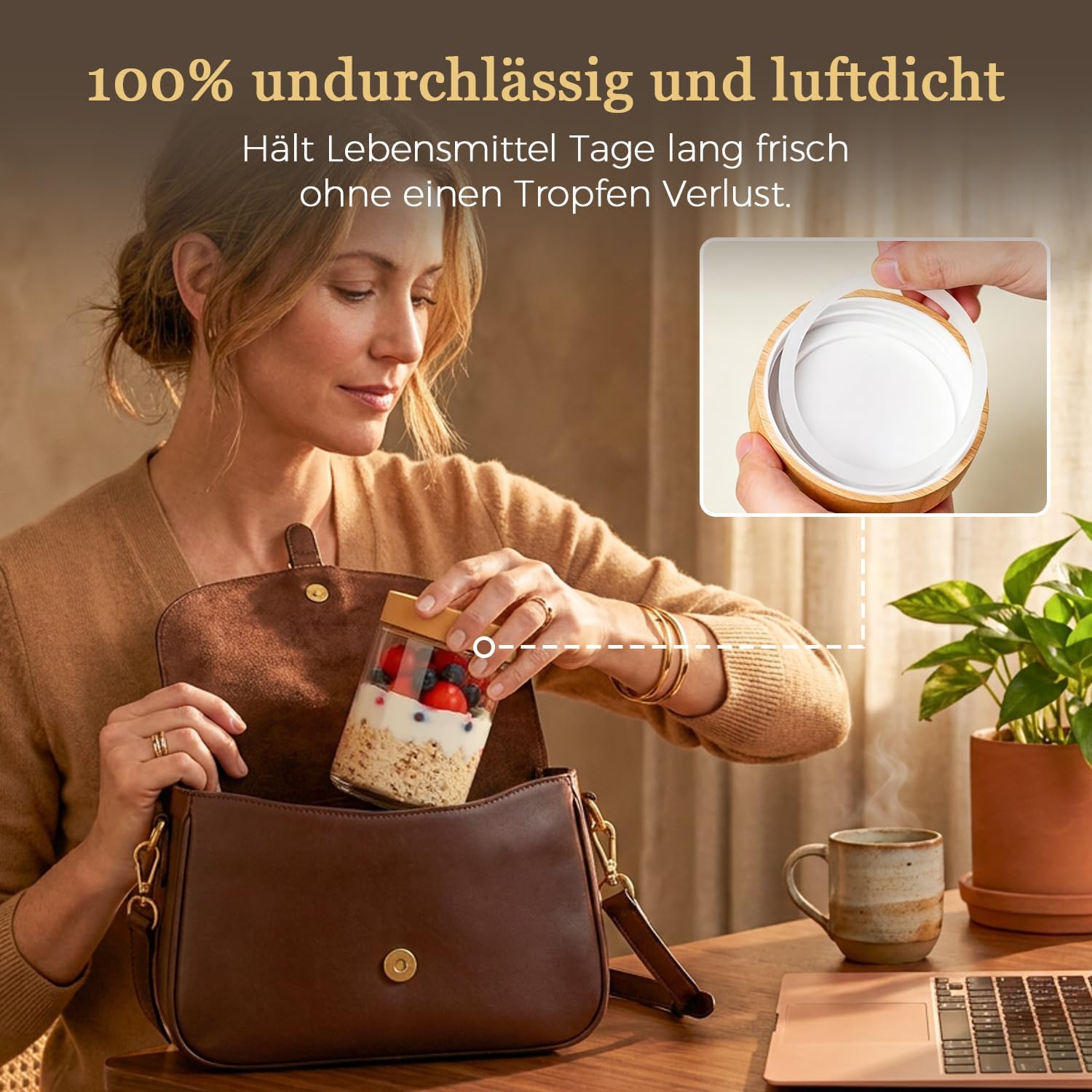 ComSaf Müslibecher zum Mitnehmen, Overnight-Oats-Gläser, Joghurtbecher zum Mitnehmen mit doppellagigem Design, Trocken- und Nasstrennung, Müslibecher zum Mitnehmen, Meal-Prep-Gläser mit Deckel für Joghurt – Bild 4
