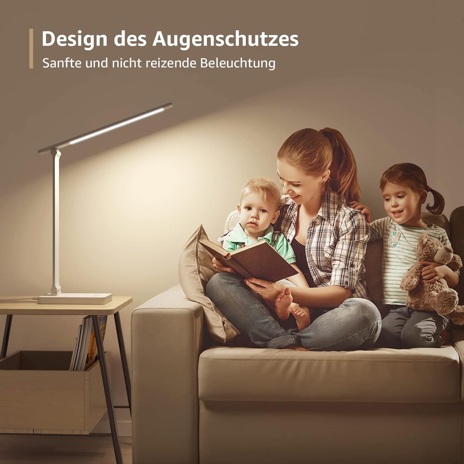 Lepro Schreibtischlampe, LED-Tischlampe, dimmbar, Nachttischlampe, 800 lm, 3 Farben und 5 Helligkeitsstufen, Tageslichtlampe, Augenschutz, Tischlampe, Schreibtischlampe für Kinder, Büro, Weiß – Bild 3