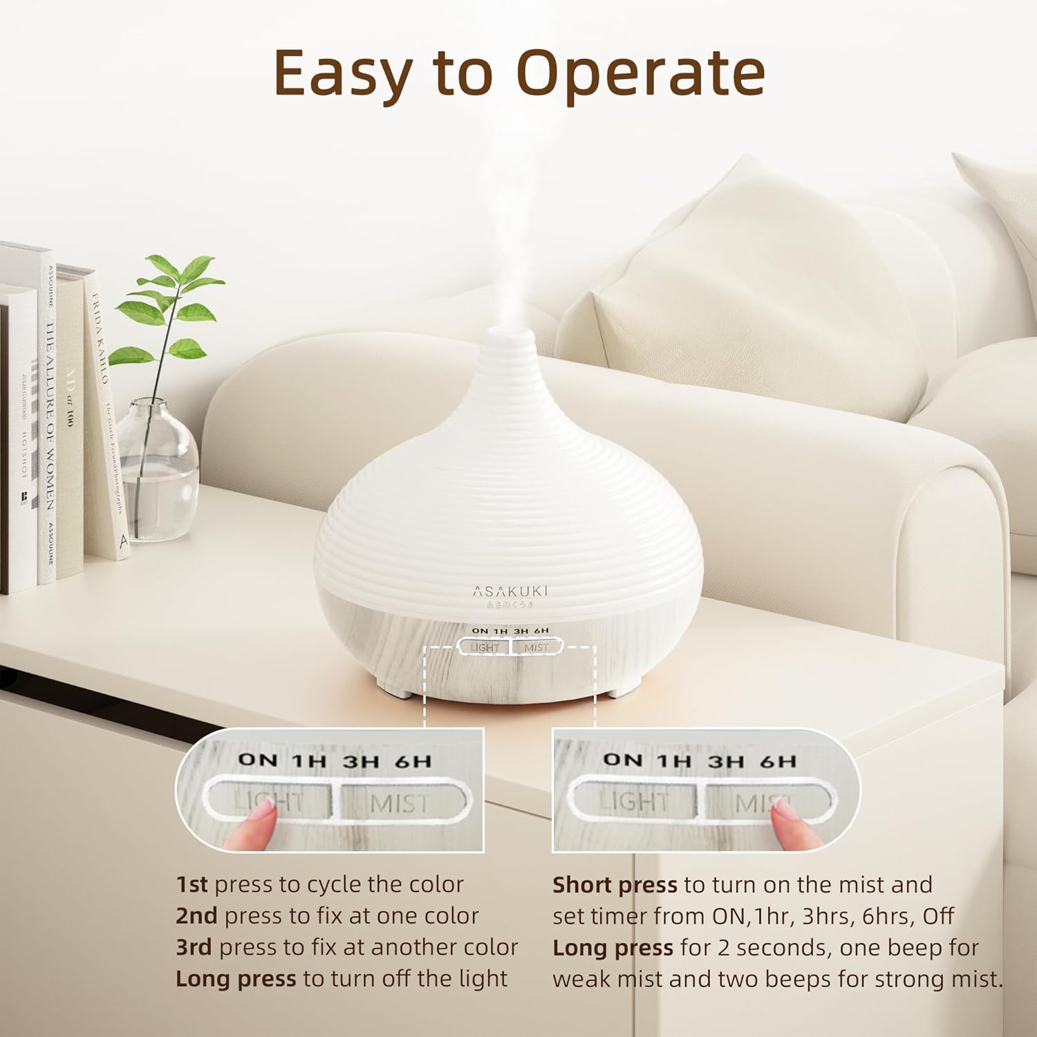 Asakuki Aromadiffusor für Duftöle, 300 ml Premium-Ultraschall-Luftbefeuchter für Aromatherapieöle mit 7-Farben-LED-Licht, BPA-frei für Schlafzimmer, Büro, Spa – Bild 8