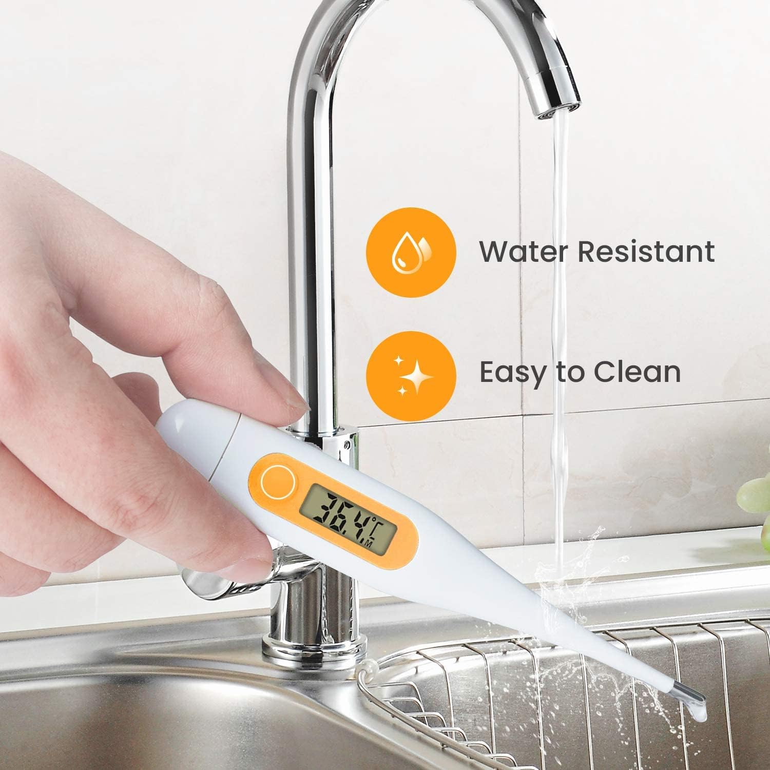 Digitales Fieberthermometer, Rektal, Oral, Achselthermometer Fieberthermometer für Baby Kinder Erwachsene, Genaue und Schnelle Ablesungen, Wasserdichte Sonde (orange-2 Packungen) – Bild 4