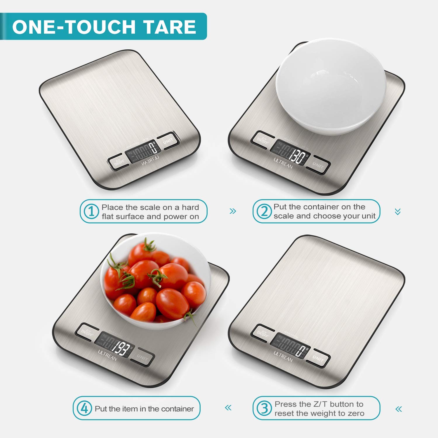 Digitale Küchenwaage von Ultrean, LCD-Display mit Tara-Funktion, präzise Backwaage in Gramm und Unzen, Edelstahl 304, Wiegekapazität bis zu 5 kg (11 lb), ideal zum Backen und Kochen – Bild 7