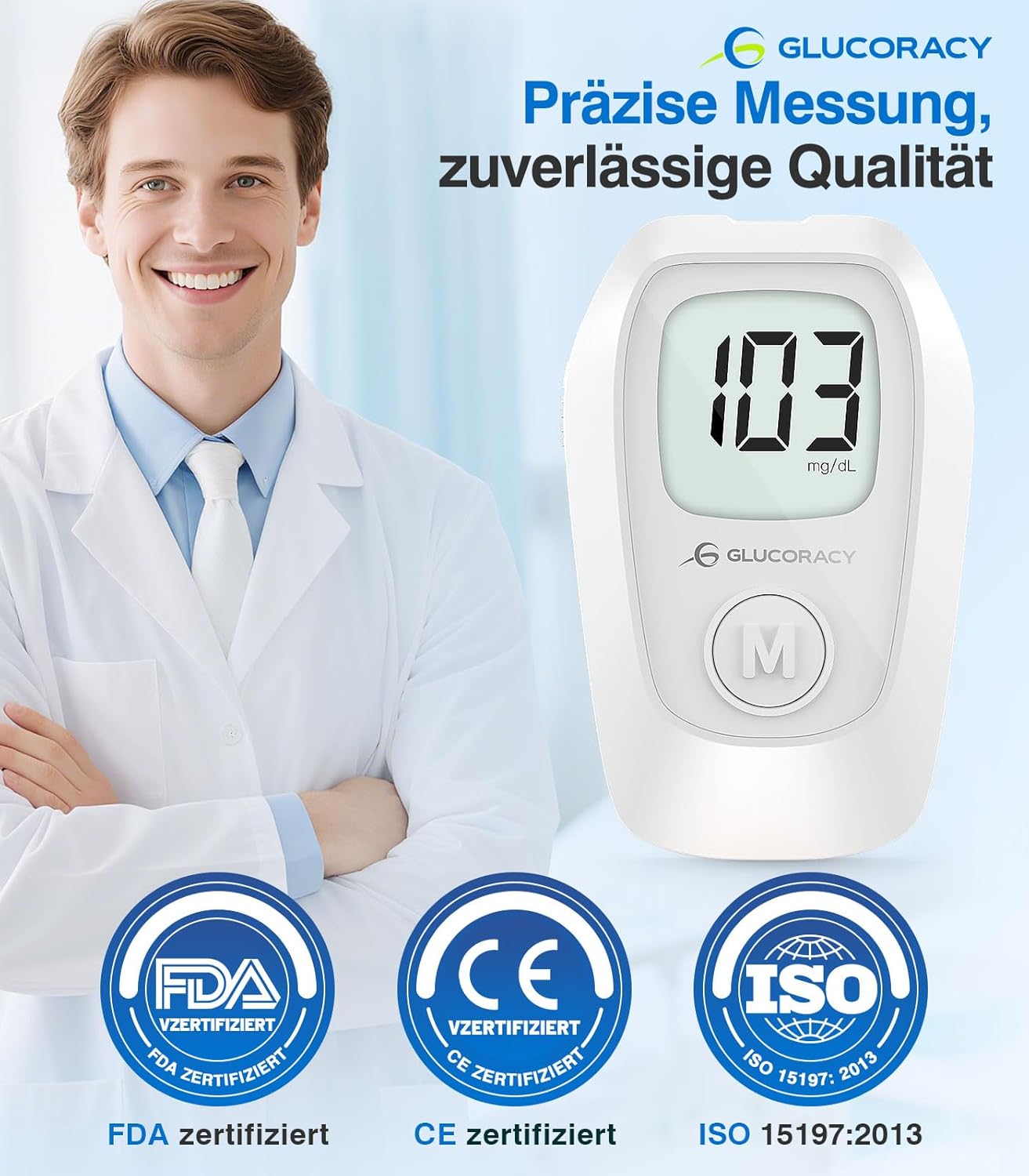 Glucoracy G-425 Blutzuckermessgerät-Kit, Blutzuckertest-Kit mit Stechhilfe, 100 Teststreifen und 100 Lanzetten, Glukosemessgerät für zu Hause, Diabetes-Selbsttest-Kit für den Heimgebrauch – Bild 2