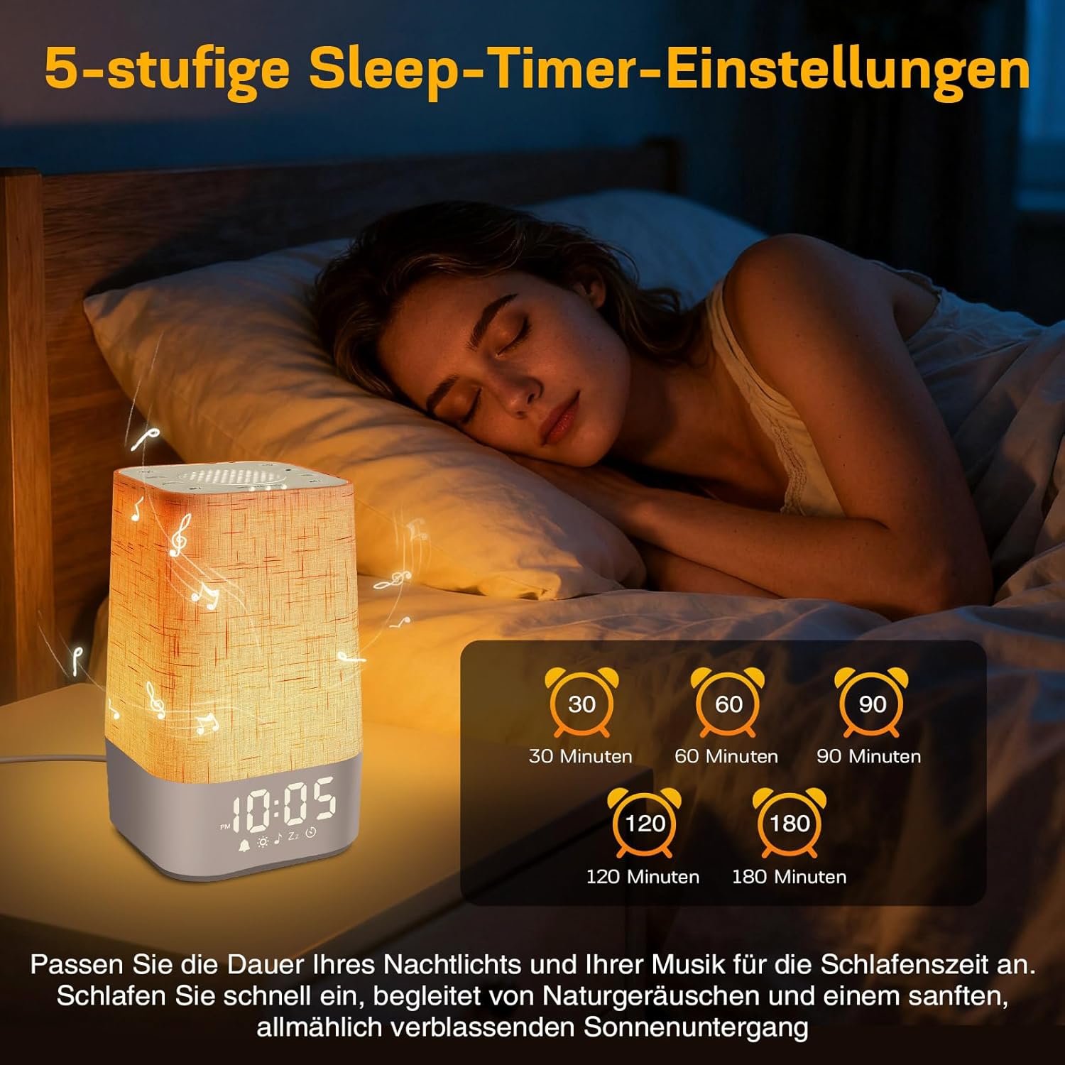 MILFECH Tageslichtwecker mit 30 natürlichen Geräuschen, Lichtwecker Sonnenaufgangswecker Digital Wake Up Light mit Ladefunktion Lichtwecker Einschlafhilfe und RGB dimmbarer Nachtlicht-Timer – Bild 5