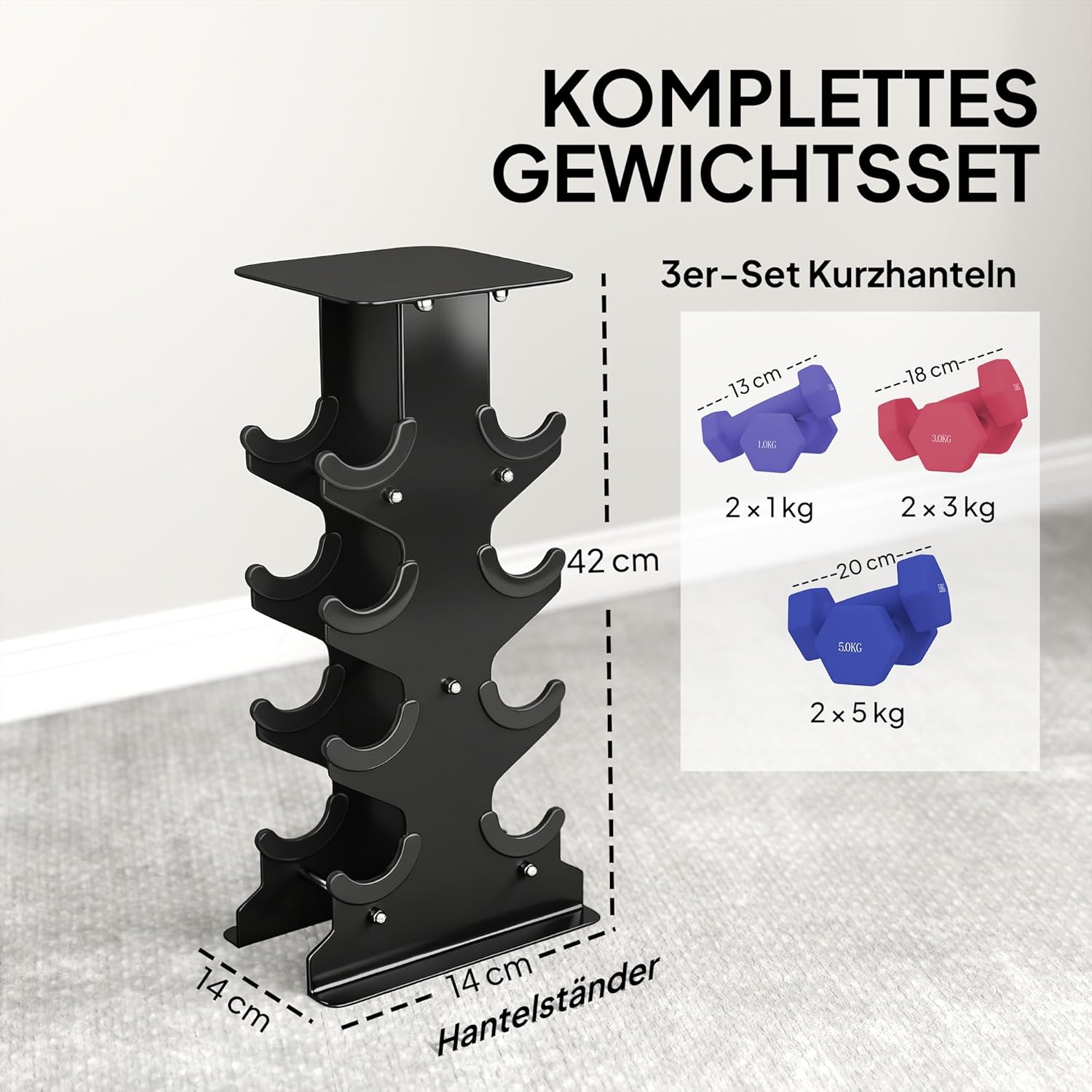 SPORTNOW Hanteln Set 4 Paar Kurzhanteln mit Aufbewahrungsständer, rutschfeste Griffe, Hexagon Hantelset Kurzhantel Set für Heimtraining, Fitnessstudio – Bild 3