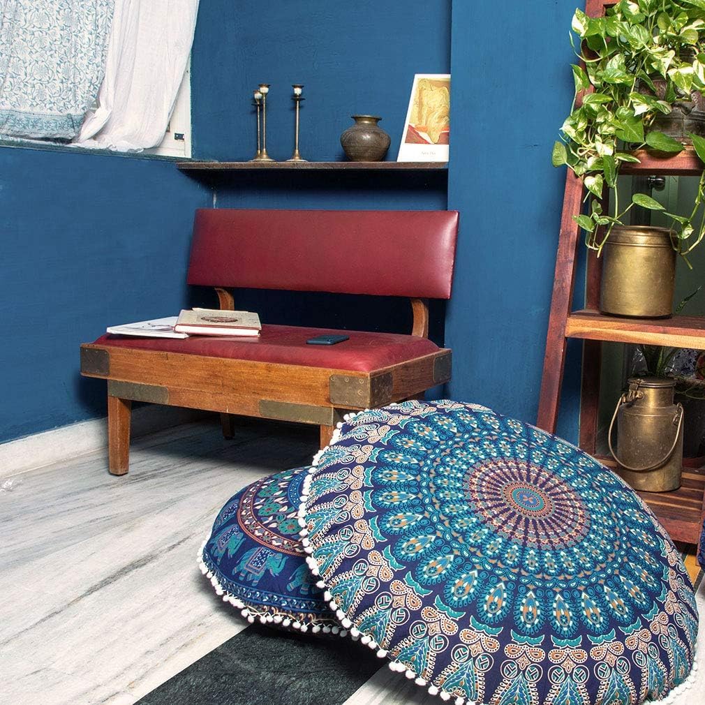 32 Zoll Mandala Bodenmeditationskissen, Sitzkissenbezug, Hippie, rund bunt dekorativ Bohemian, Boho Hundebett, Indischer Bezug., 32" – Bild 2