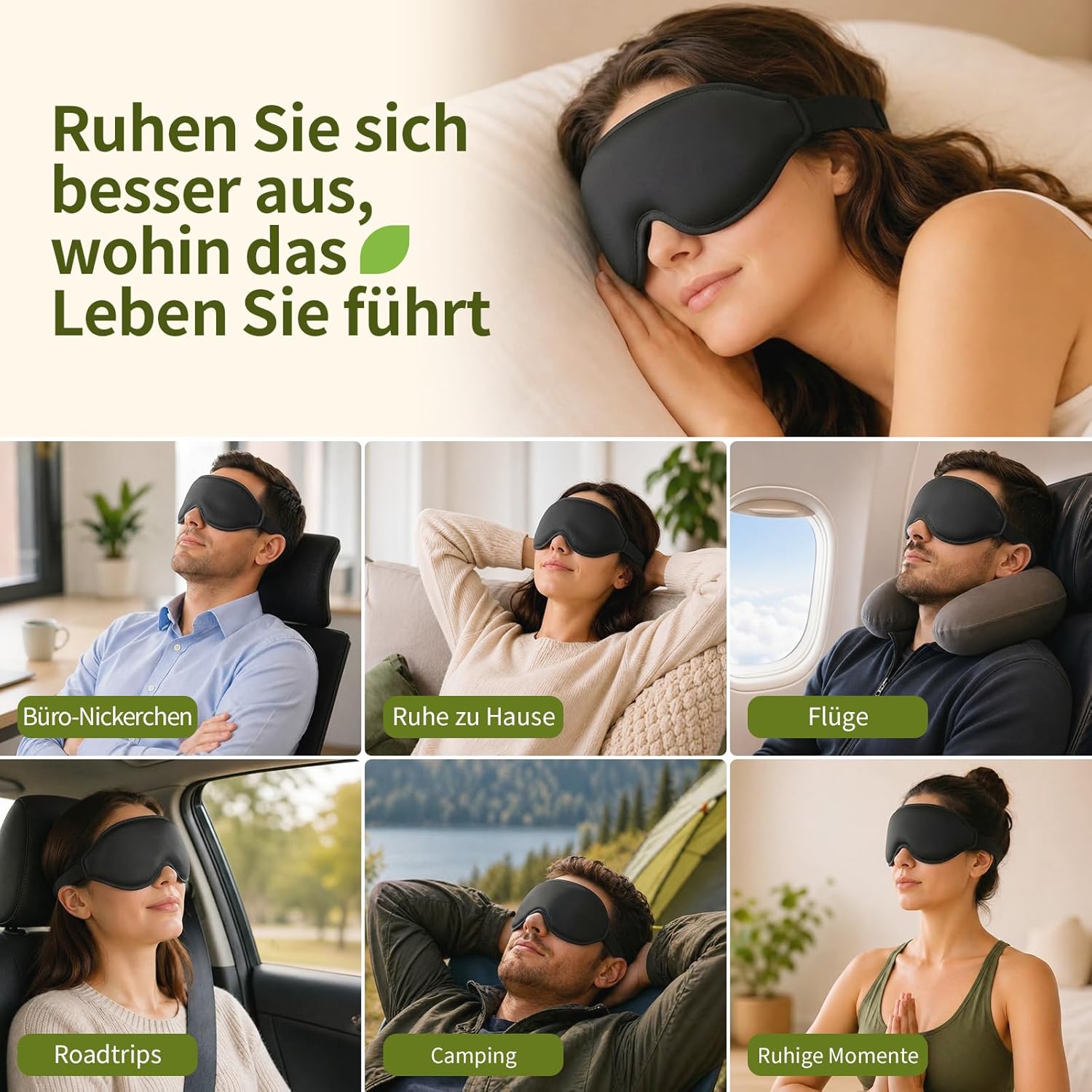3D Schlafmaske für Seitenschläfer Herren & Frauen, Atmungsaktive Schlafbrille mit verstellbarem Gummiband Hautfreundlich Lichtblockierend, Ergonomische Augenmaske für Schlaf, Reisen, Flug usw – Bild 7