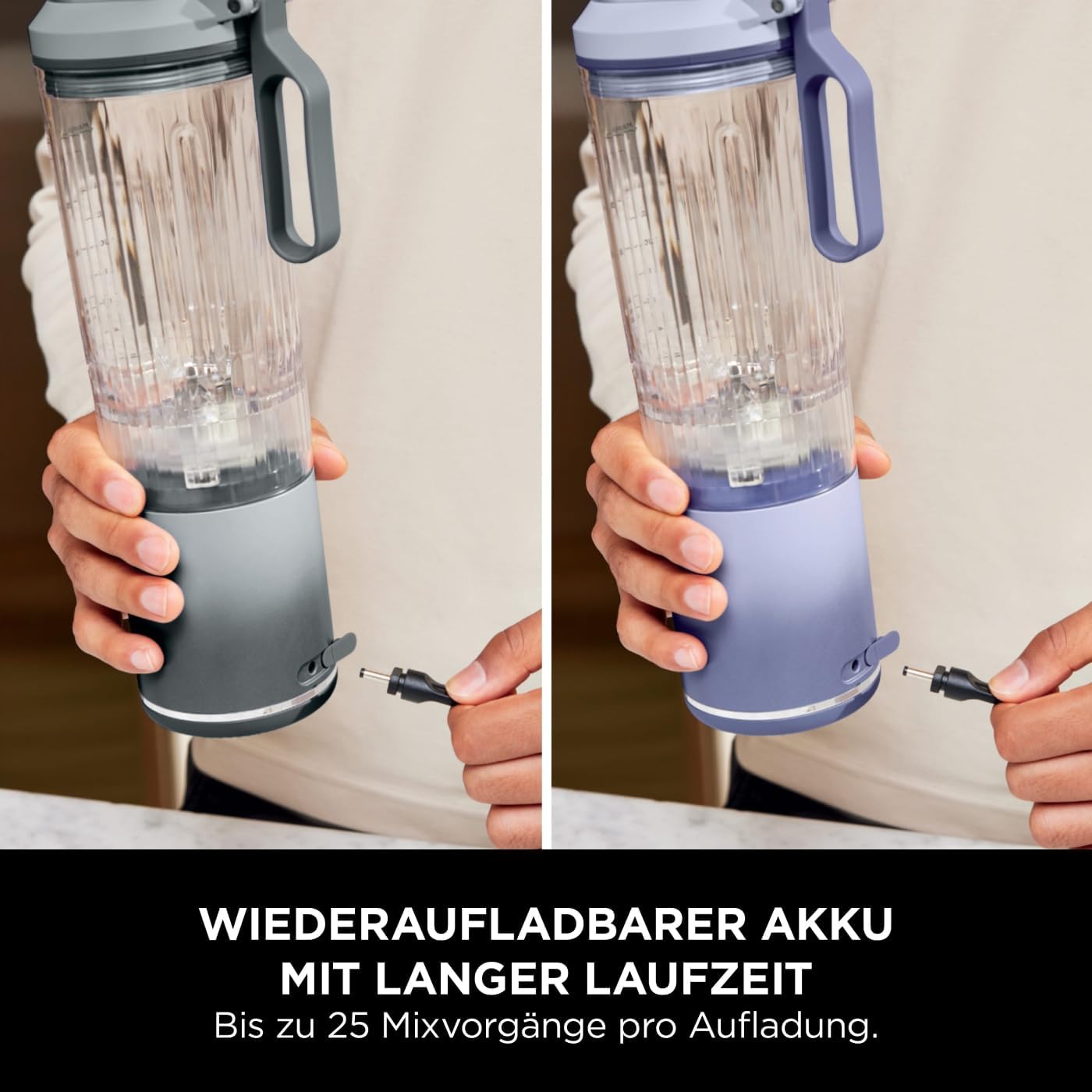 Ninja Blast Max BC251EULS Tragbarer Mixer/Smoothie-Maker, 2 x 570 ml, wiederaufladbar, Mixbecher & auslaufsicherer Deckel, 3 Funktionen, Smoothies, Protein-Shakes, Lavendel/Silber – Bild 2