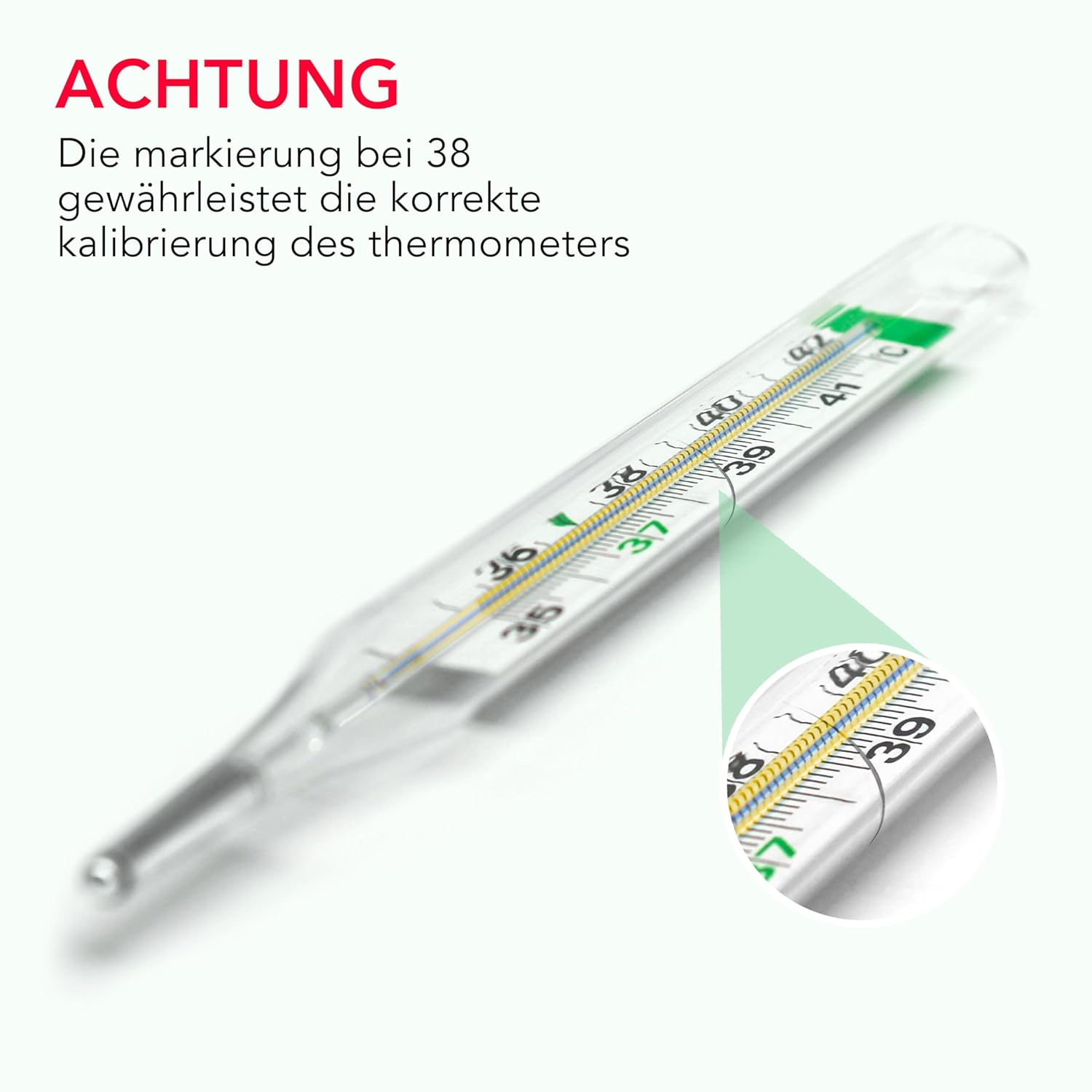 AIESI Klinisches analoges Glasthermometer ohne Quecksilber für Erwachsene und Kinder Ecotherm, mit Etui für schnelle Nullstellung, ökologisch, 24 Monate Garantie – Bild 2