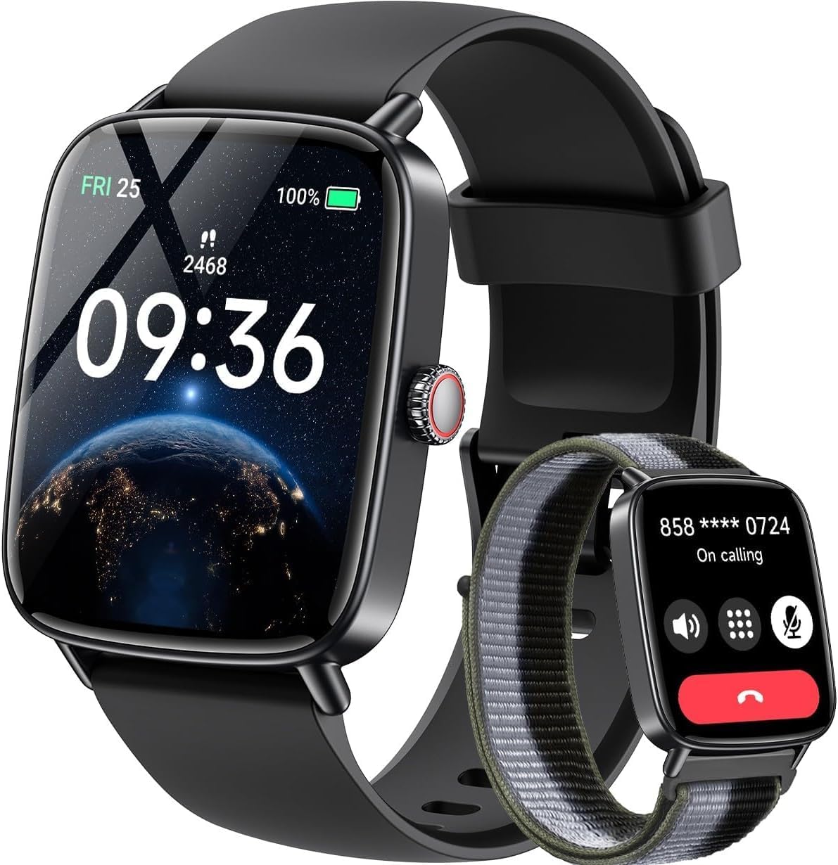 Gydom Herren Smartwatch mit Telefonfunktion 1,85 Zoll HD 2 Armbänder Fitnessuhr Fitnesstracker Herzfrequenz SpO2 Schlafmonitor IP68 Wasserdicht Sportuhr Schrittzähleruhr für Samsung Android iOS Schwarz