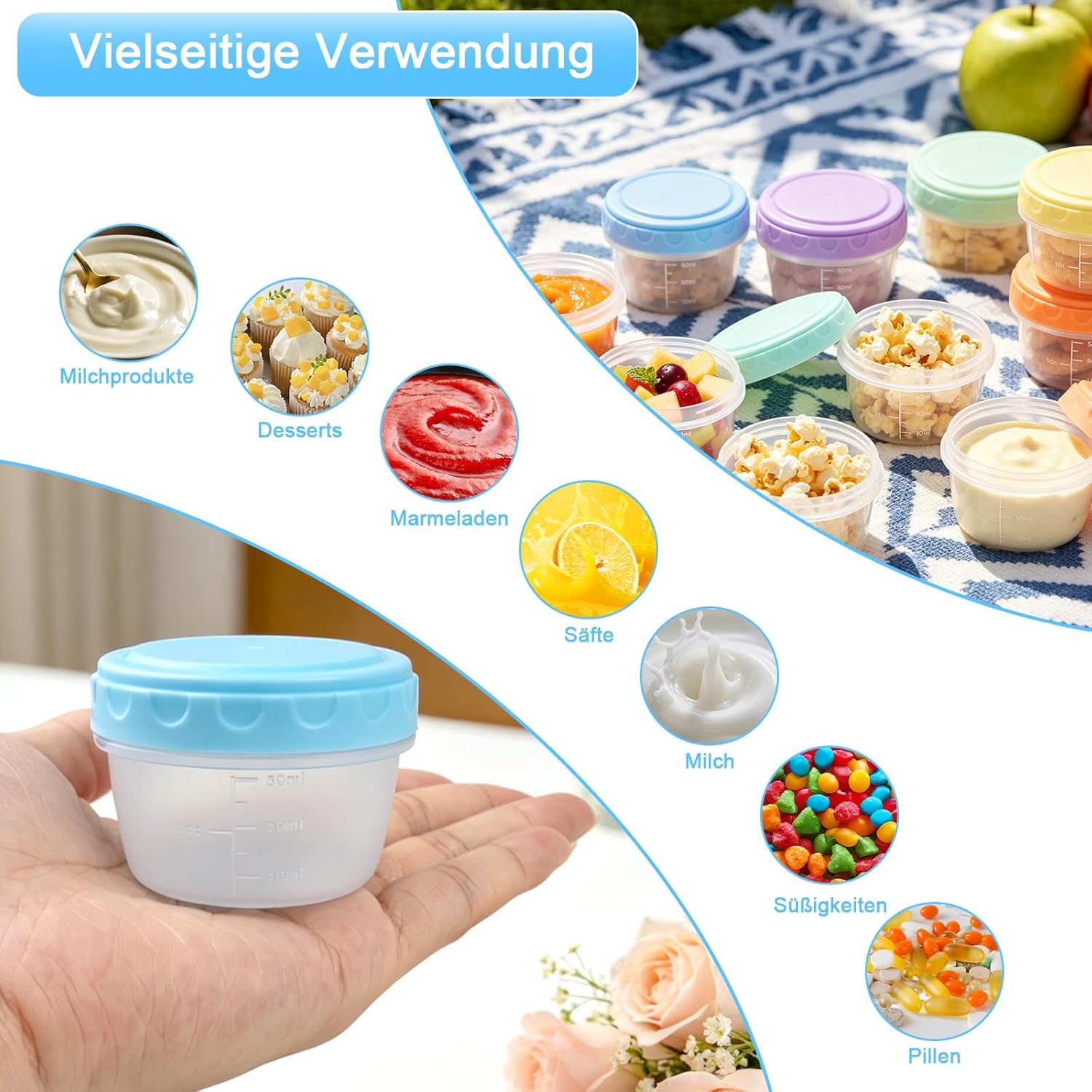 NONETO 18 Stück Gefrierdosen Set BPA-frei, 80ml Auslaufsichere Frischhaltedosen mit Deckel, Stapelbare Vorratsdosen für Kühlschrank & Gefrierfach,Mikrowellen-&Spülmaschinengeeignet,Meal Prep Behälter – Bild 7