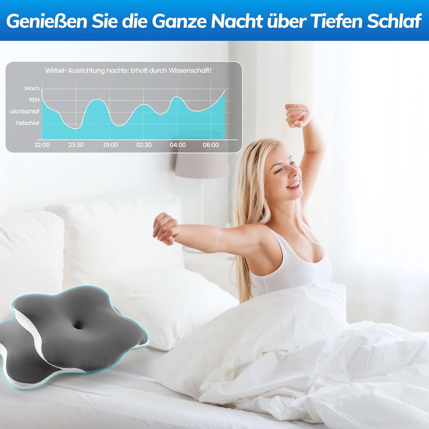 Orthopädisches Kissen, Memory-Schaum-Kissen, ergonomisches Kissen, reduziert Nackenschmerzen, Kopfschmerzen, Nackenstützkissen für Seiten-, Rücken- und Bauchschläfer, atmungsaktiv und waschbar – Bild 6