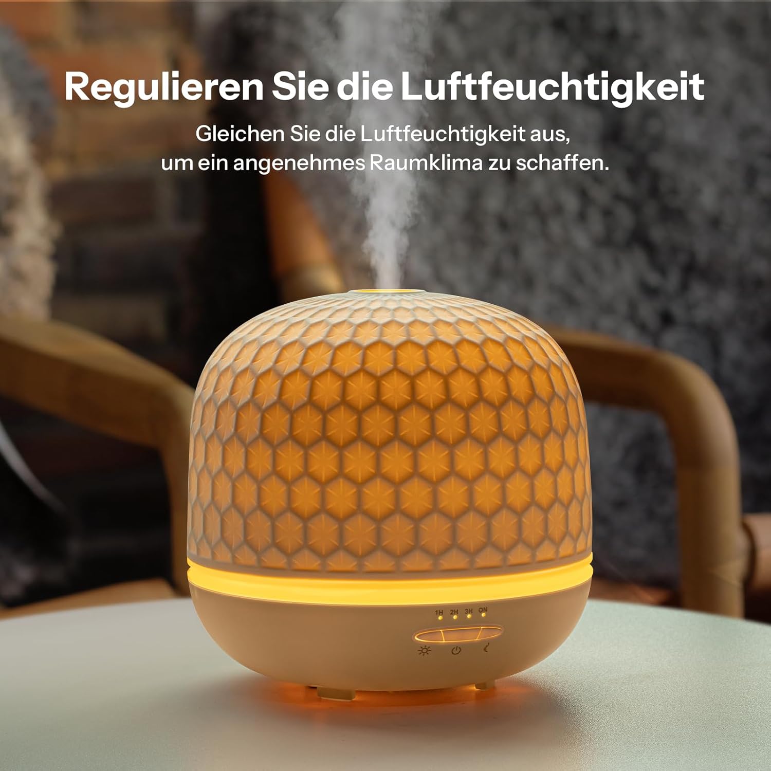Aroma-Diffusor – 500 ml Keramik-Premium-Ultraschall-Luftbefeuchter-Diffusor für ätherische Öle, Timer-Einstellung und orangefarbenes Nachtlicht, BPA-freier Diffusor für Schlafzimmer, Wohnzimmer, Büro, Yoga (Textur) – Bild 6