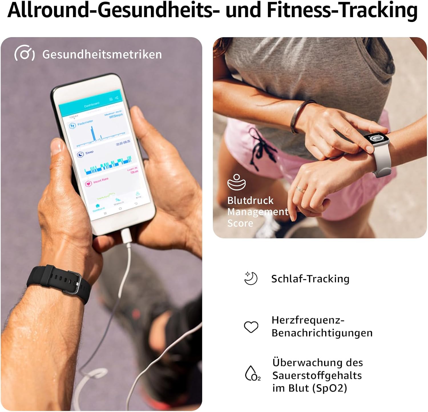 Smartwatch Damen Herren 1,85 Zoll HD Touch Fitnessuhr mit Telefonfunktion, 140+ Sportmodi Smartwatch Fitness Tracker mit Herzfrequenzmesser Schlafmonitor Schrittzähler IP68 wasserdichte Sportuhr – Bild 4