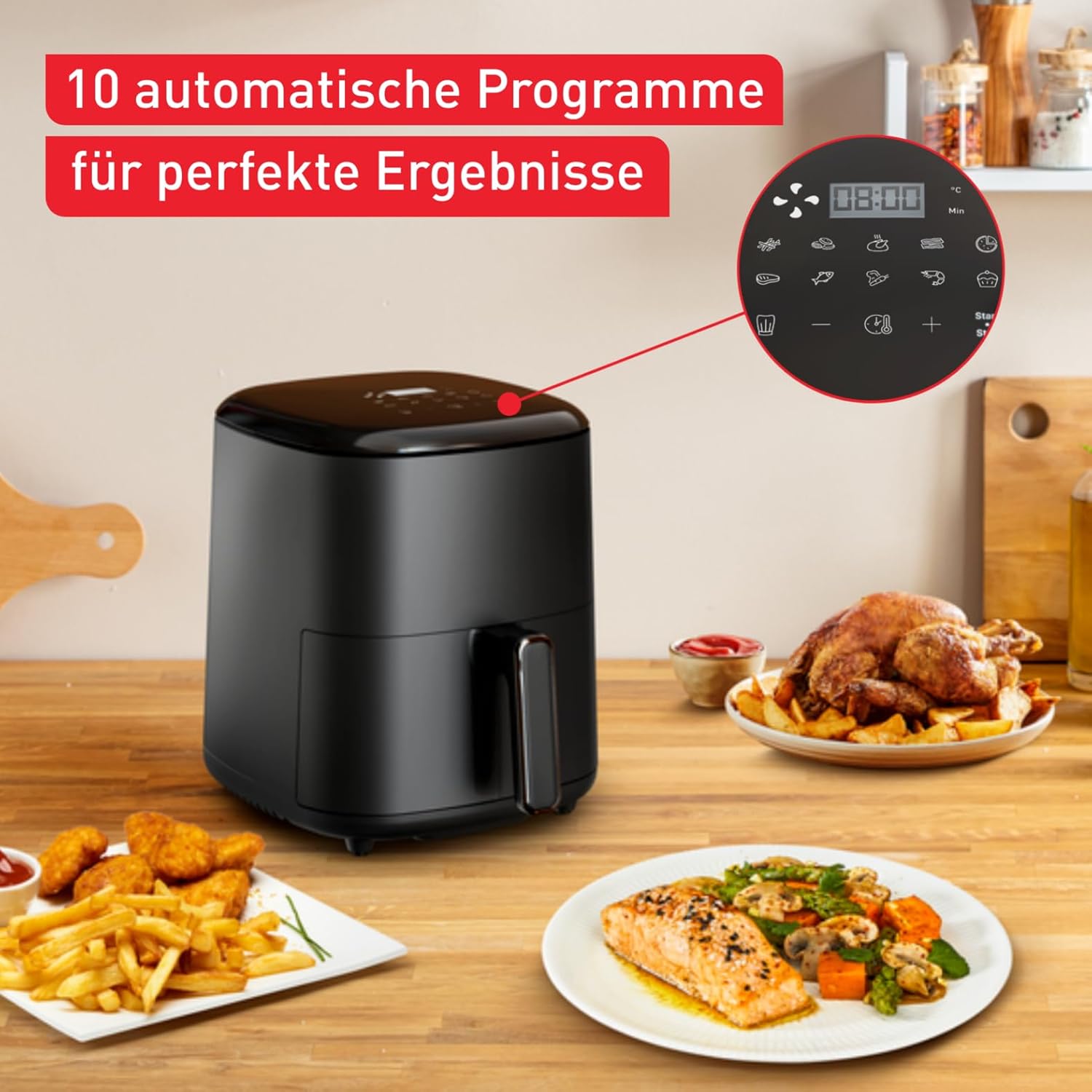 Tefal Easy Fry Max Heißluftfritteuse – 5 l Airfryer, kompakt, für knusprige Chips und saftiges Fleisch, mit wenig Öl, Antihaftbeschichtung, spülmaschinenfester Korb, energiesparend, Schwarz, EY2458 – Bild 6
